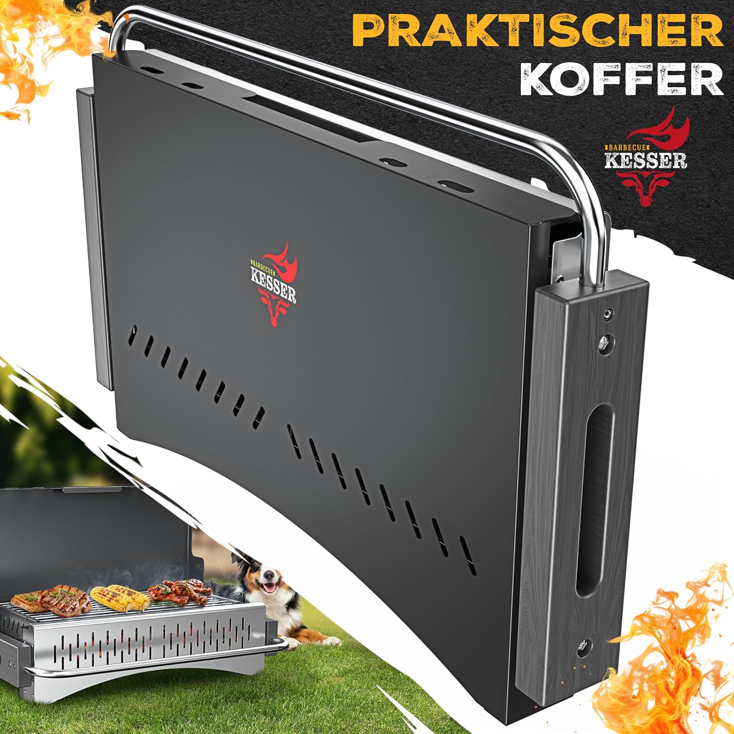 KESSER Klappgrill, tragbarer Campinggrill, Holzkohlegrill aus pulverbeschichtetem Stahl, inklusive Grillrost, Grillmatte und Tragetasche, faltbarer Grill, ideal für Camping, Picknick und Angeln – Bild 4