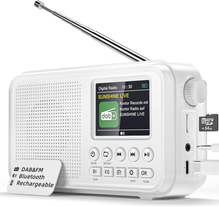 Tragbares DAB-Radio, UKW-Digitalradio mit 2,4-Zoll-Farbdisplay und Bluetooth- und EQ-Modi, Küchenradio mit Kabel- oder batteriebetriebenem Radio, DAB Plus-Radio mit 80 Speicherplätzen, TF-Karte/Doppelalarm