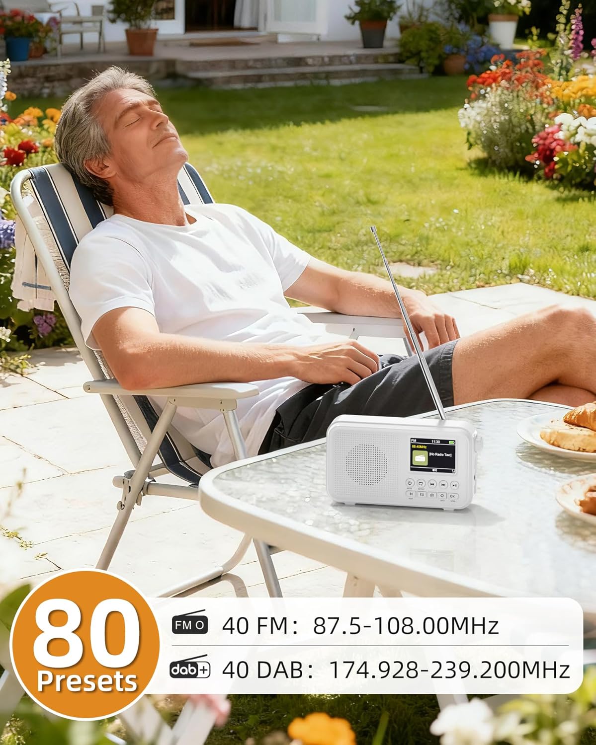 Tragbares DAB-Radio, UKW-Digitalradio mit 2,4-Zoll-Farbdisplay und Bluetooth- und EQ-Modi, Küchenradio mit Kabel- oder batteriebetriebenem Radio, DAB Plus-Radio mit 80 Speicherplätzen, TF-Karte/Doppelalarm – Bild 4