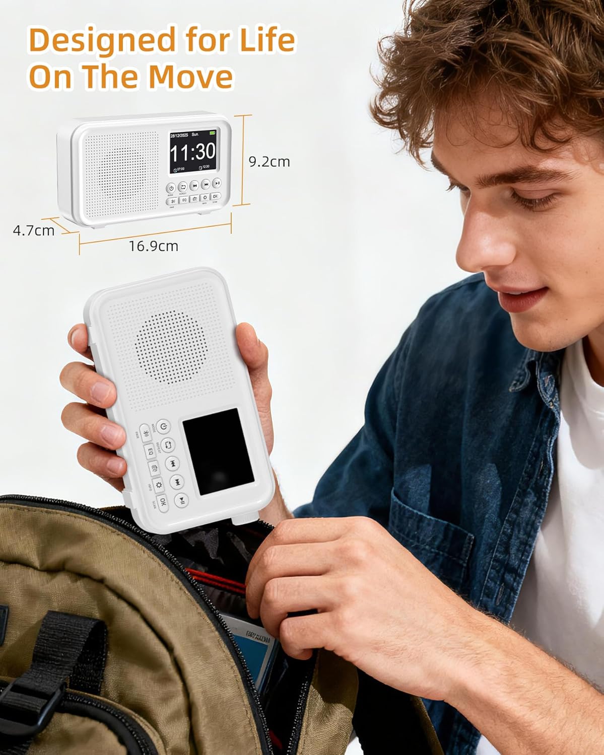 Tragbares DAB-Radio, UKW-Digitalradio mit 2,4-Zoll-Farbdisplay und Bluetooth- und EQ-Modi, Küchenradio mit Kabel- oder batteriebetriebenem Radio, DAB Plus-Radio mit 80 Speicherplätzen, TF-Karte/Doppelalarm – Bild 6