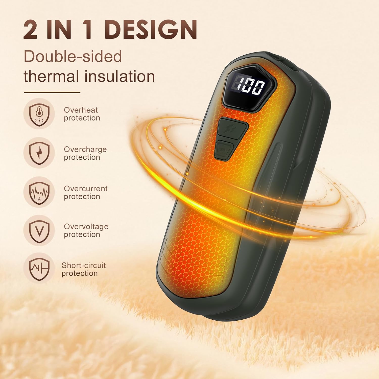 Elektrische Handwärmer, 2er-Set, Taschenwärmer, wiederverwendbar, mit 6000 mAh, 5 Heizmodi, tragbare USB-Handwärmer, wiederaufladbar, Handwärmer, Outdoor-Camping-Heizungsgeschenk für Damen und Herren – Bild 2
