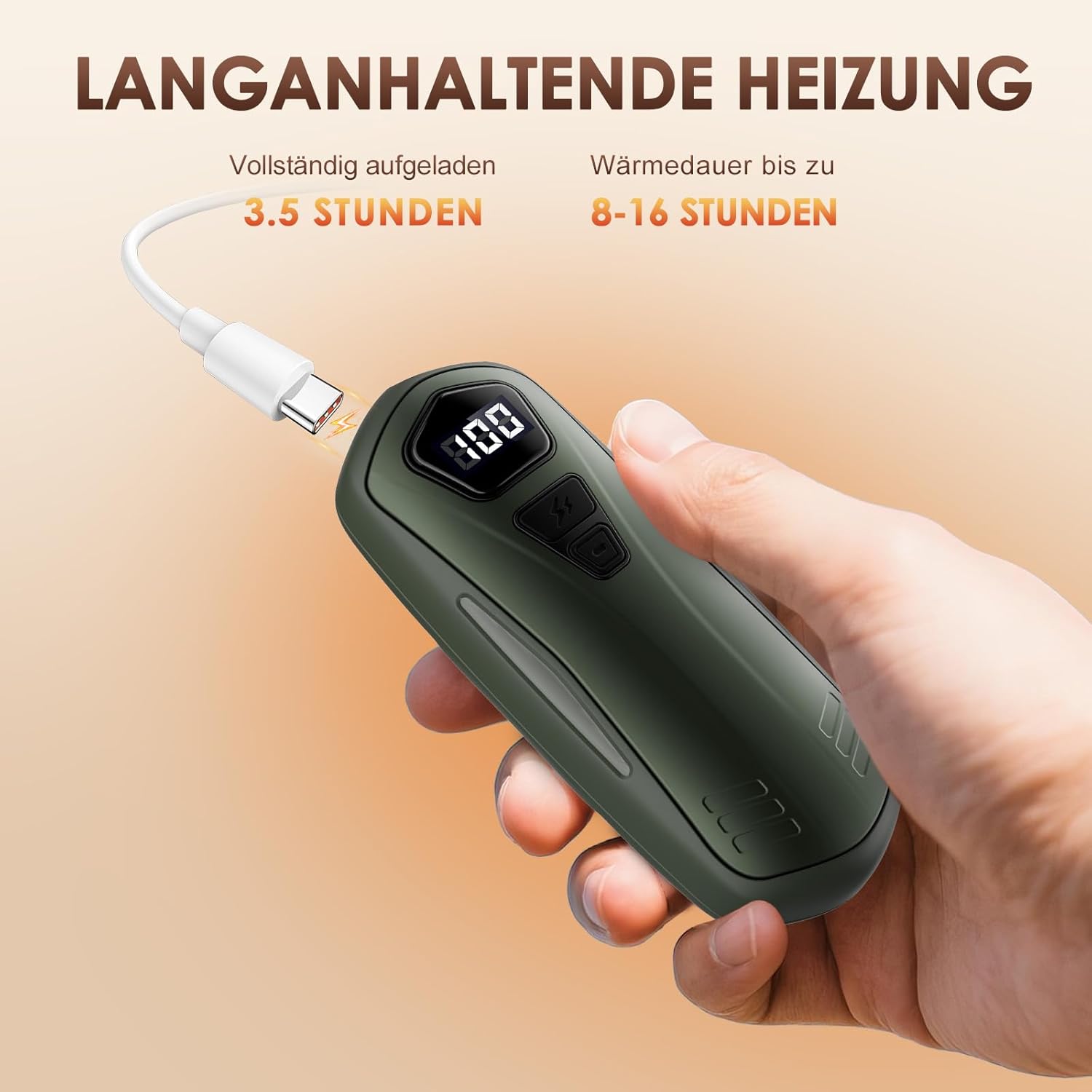 Elektrische Handwärmer, 2er-Set, Taschenwärmer, wiederverwendbar, mit 6000 mAh, 5 Heizmodi, tragbare USB-Handwärmer, wiederaufladbar, Handwärmer, Outdoor-Camping-Heizungsgeschenk für Damen und Herren – Bild 4