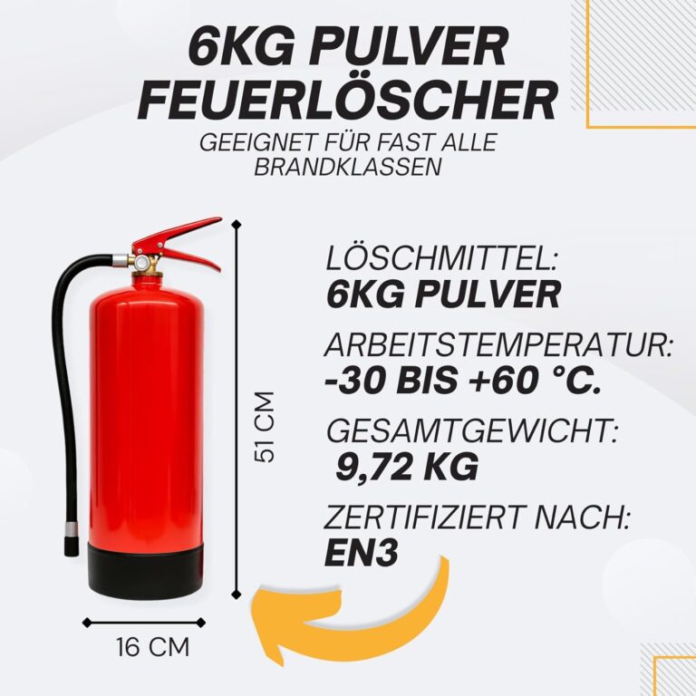 6 kg Pulverlöscher, Feuerlöscher, Autolöscher, ABC-Pulver, Pulverfeuerlöscher mit Halterung und Prüf- und Wartungsetikett | Pulverlöscher, Autolöscher, Sicherheitsausrüstung, Brandklassen, langlebig, gebrauchsfertig, Haushalt, Werkstatt, Garage