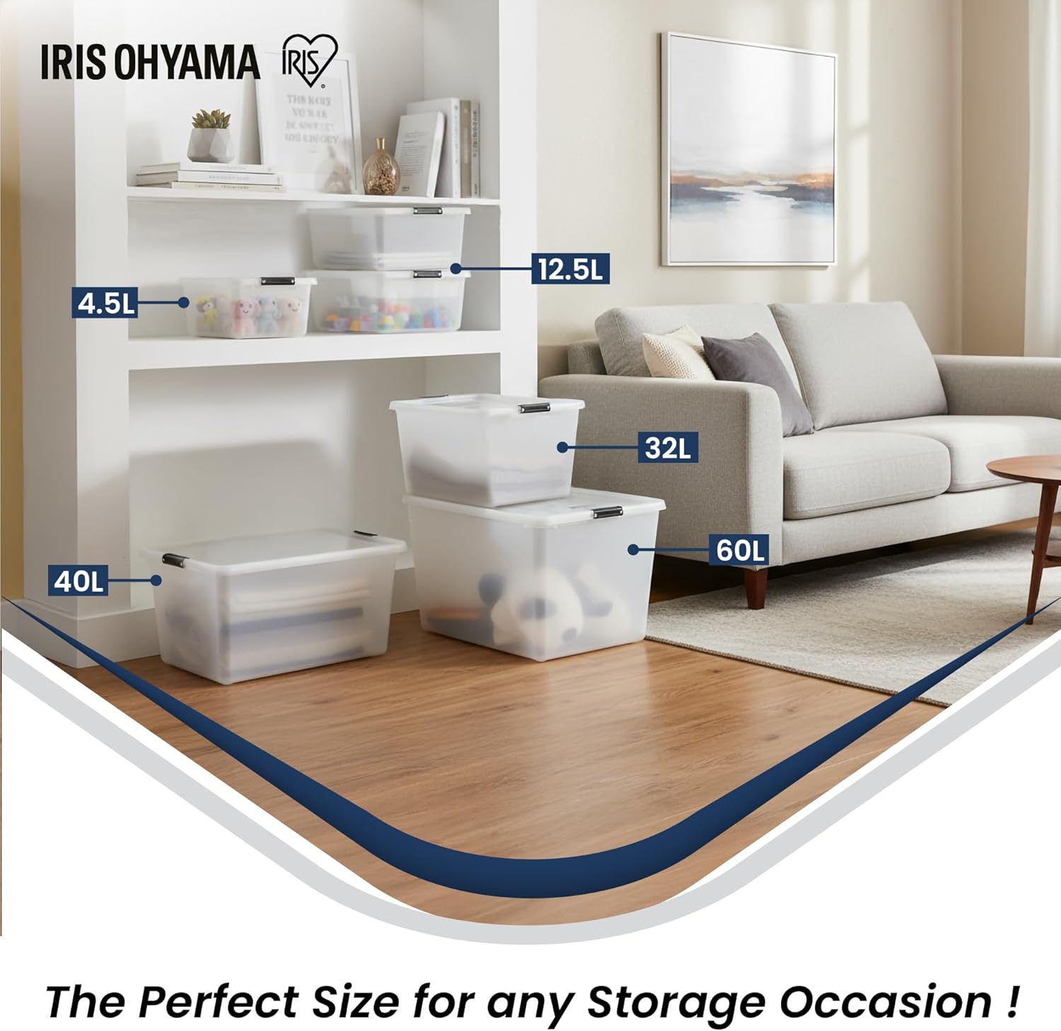 Iris Ohyama FTB-4.5 Aufbewahrungsboxen mit Deckel, 4,5 l, 4er-Set, transparent, sicherer Verschluss, stapelbar, Griffe, Schlafzimmer, Schrank, Büro, Organisation, BPA-freier Kunststoff, Organizer-Boxen, FTB-4.5 – Bild 6
