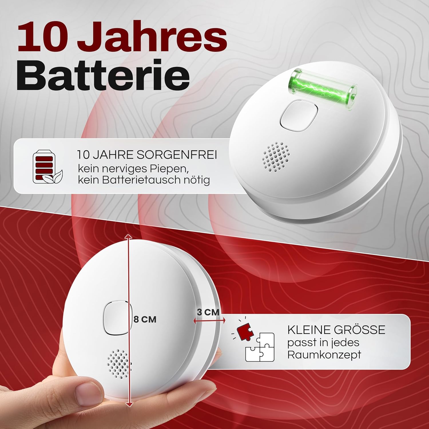 ALPENLUFT Rauchmelder mit Smart App, 10 Jahresbatterie, Testsieger Feuermelder drahtlos und WLAN vernetzt, Rauchmelder, Brandmelder, Funk-Rauchmelder, vernetzbar, ohne Bohren, ohne LED-Blinken, 3 + Hub – Bild 3