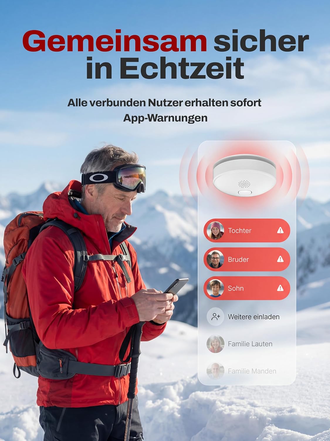 ALPENLUFT Rauchmelder mit Smart App, 10 Jahresbatterie, Testsieger Feuermelder drahtlos und WLAN vernetzt, Rauchmelder, Brandmelder, Funk-Rauchmelder, vernetzbar, ohne Bohren, ohne LED-Blinken, 3 + Hub – Bild 4