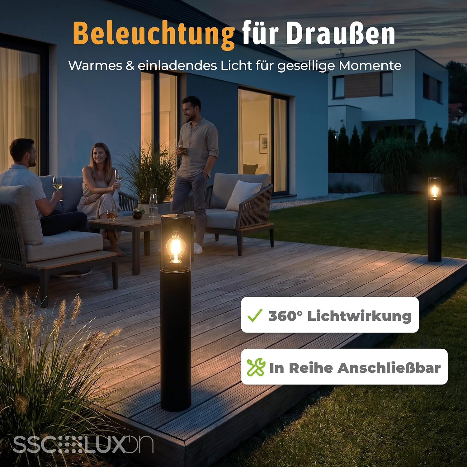 SSC-LUXon Pollerleuchte VARDA Außen schwarz E27-Fassung - Garten-Wegeleuchte Außenlampe Stehhöhe 50 cm Sockelleuchte IP44 – Bild 4