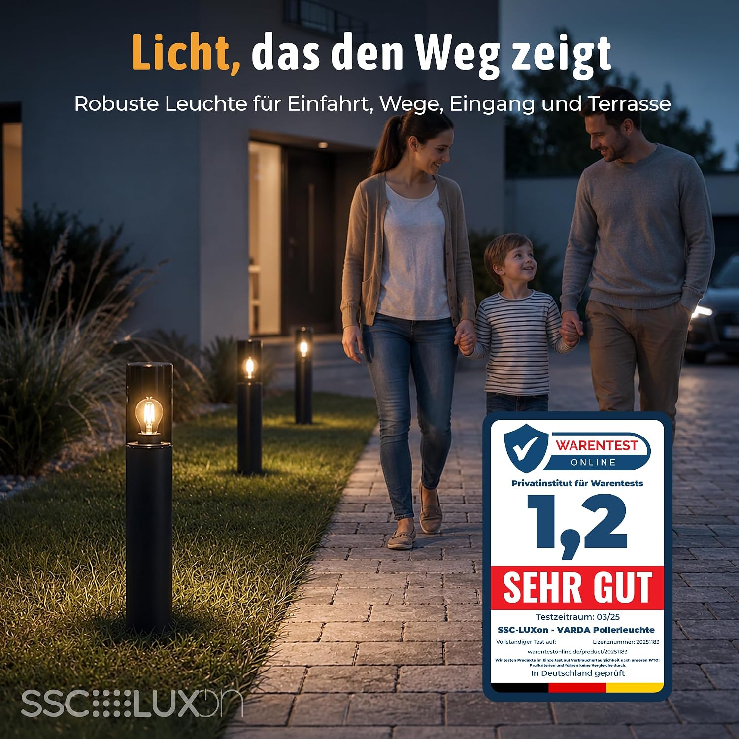 SSC-LUXon Pollerleuchte VARDA Außen schwarz E27-Fassung - Garten-Wegeleuchte Außenlampe Stehhöhe 50 cm Sockelleuchte IP44 – Bild 3