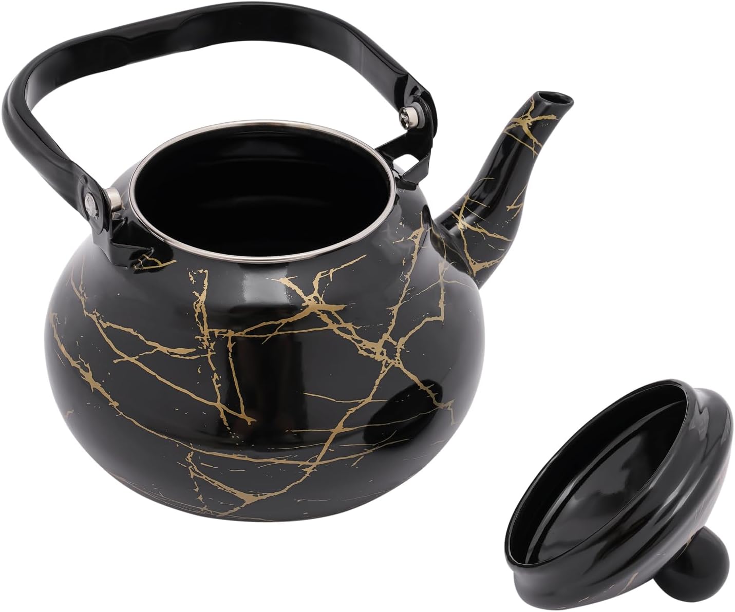 Emaille-Teekanne, 2 l Teekessel, Tee-Kaffeekanne – Vintage, elegant und hochtemperaturbefeuert – geeignet für elektromagnetische Öfen und Gasherde – 2 l Fassungsvermögen – Schwarz – Bild 2