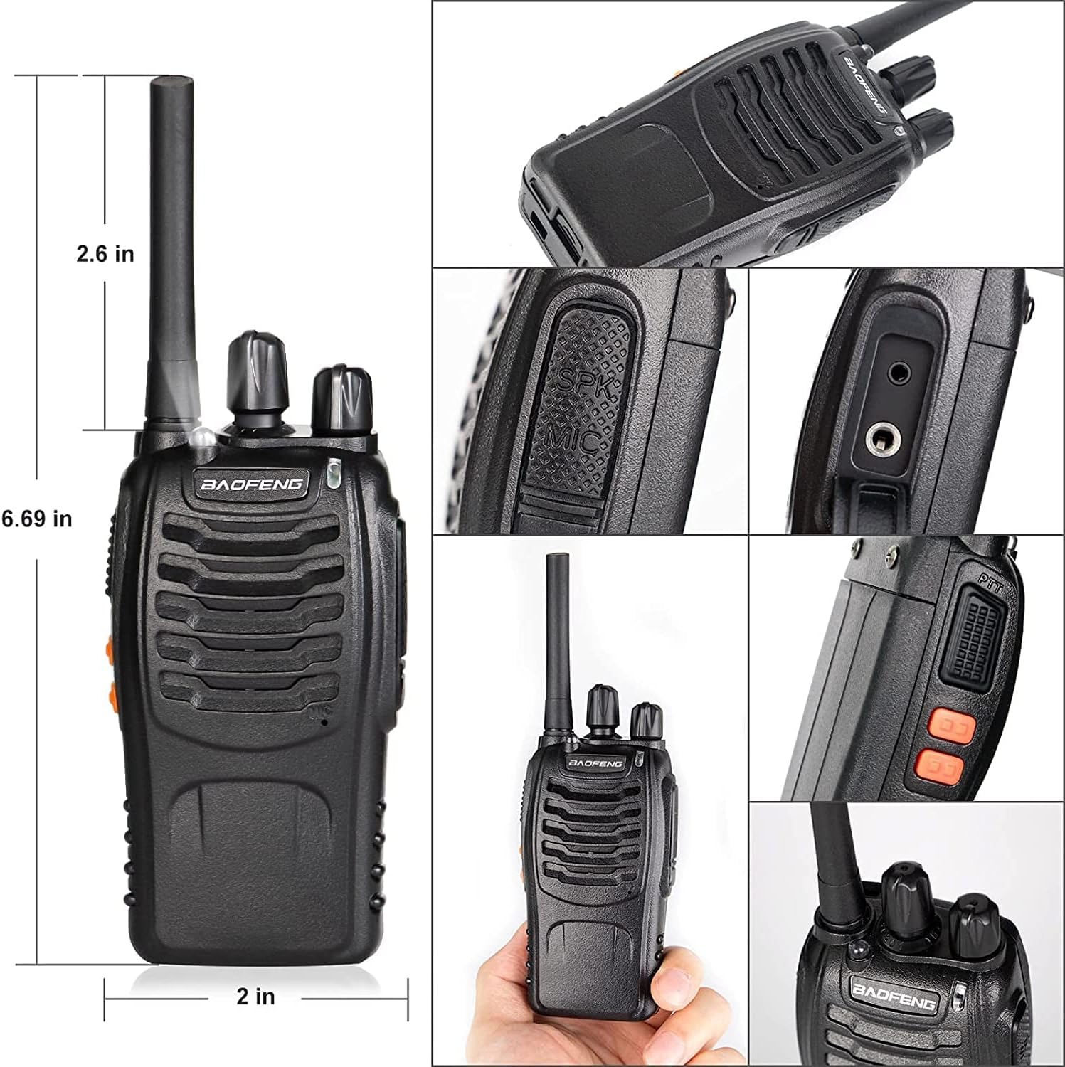 Baofeng Walkie Talkie PMR446 Zwei-Wege-Radio, professionelle 16-Kanal-Gegensprechanlage, 2-teiliges wiederaufladbares Sender- und Empfänger-Set mit Kopfhörern und LED-Licht – Bild 4