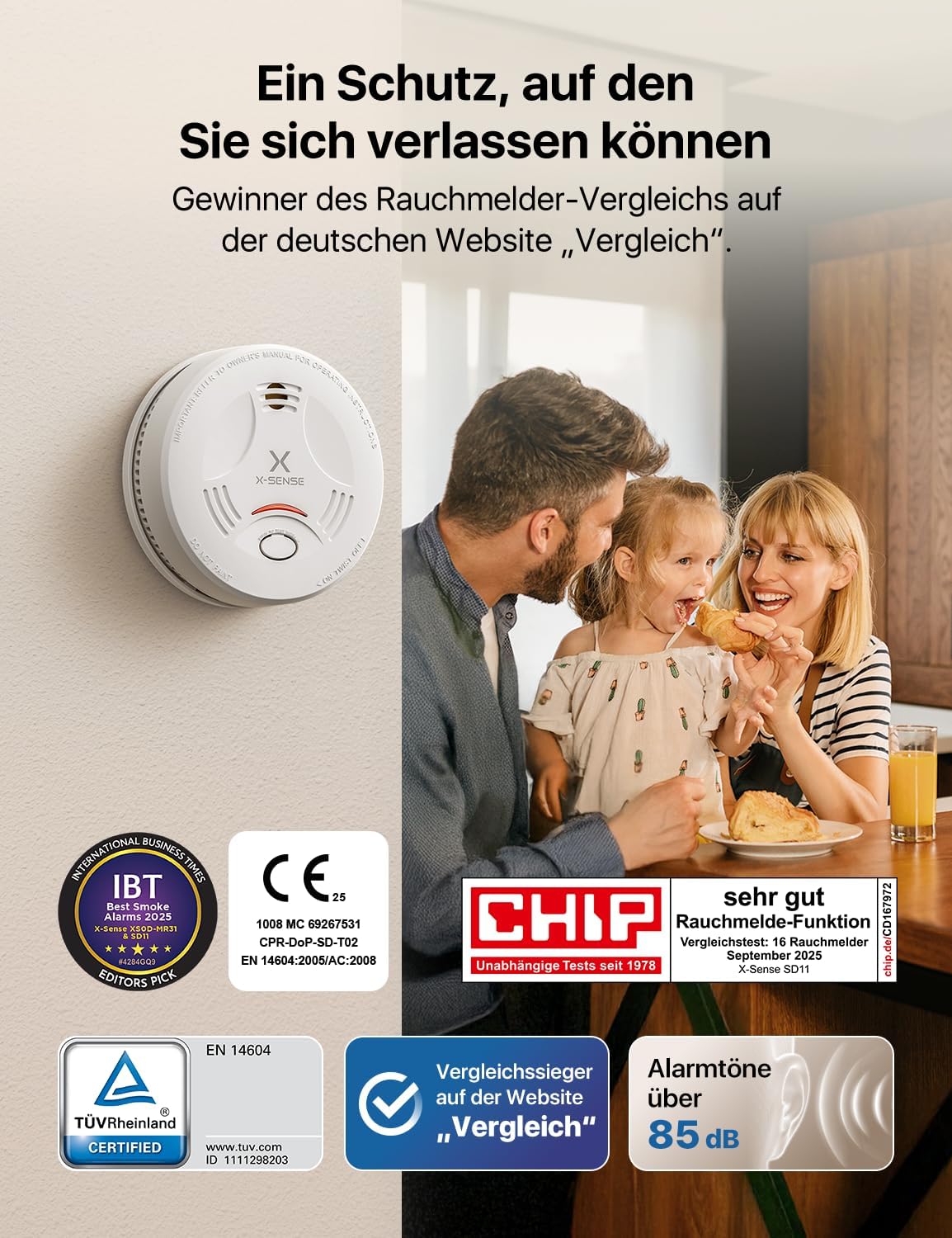 X-Sense SD11 Rauchmelder, TÜV und DIN EN 14604 geprüft, weiß – Bild 2