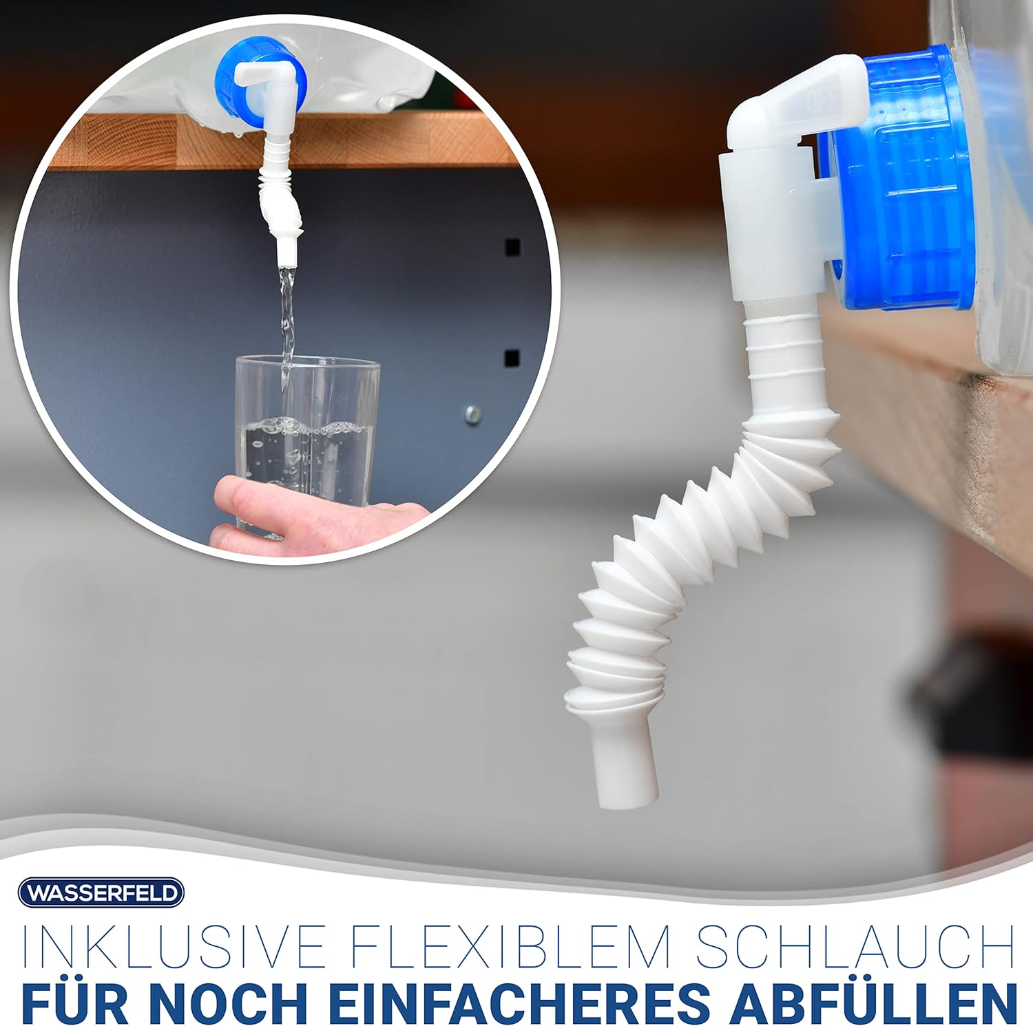 WASSERFELD (10 L - 20 L Wasserkanister faltbar inkl. auslaufsicherem Dosierhahn und Tragegriff – robuster Trinkwasserkanister mit Verschlussklappe – auslaufsicherer Wasserbehälter – Bild 5