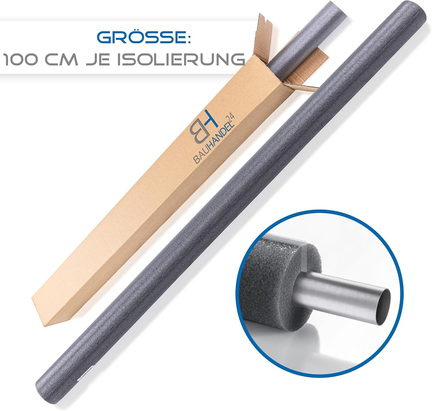 Bauhandel24-1 m Rohrisolierung selbstklebend Schaumstoff Rohrisolierung Heizungsrohre 20 mm Dämmstärke Ø 15 mm Rohrdurchmesser grau – Bild 3