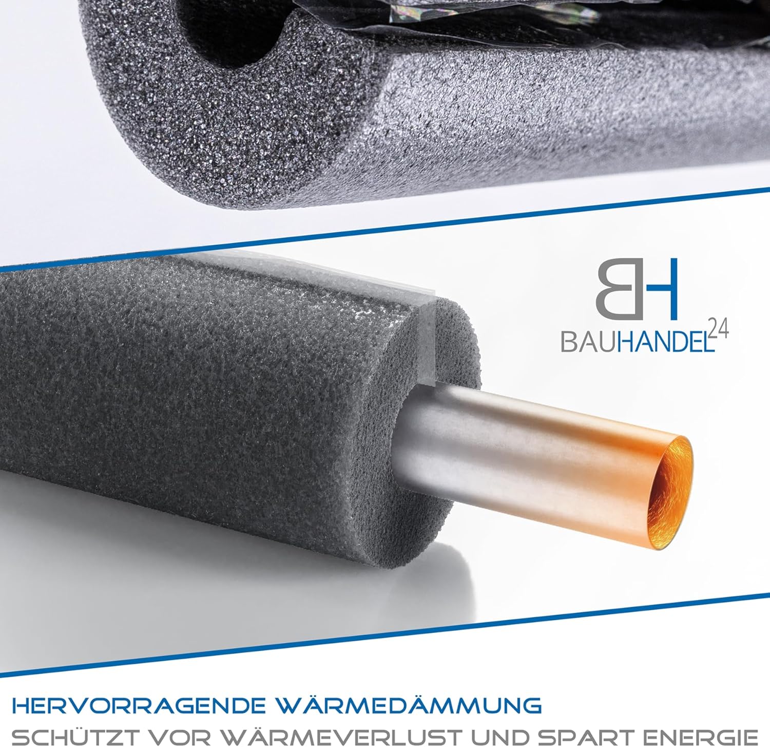 Bauhandel24-1 m Rohrisolierung selbstklebend Schaumstoff Rohrisolierung Heizungsrohre 20 mm Dämmstärke Ø 15 mm Rohrdurchmesser grau – Bild 5