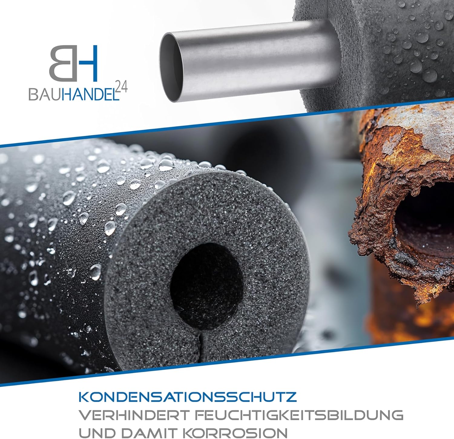 Bauhandel24-1 m Rohrisolierung selbstklebend Schaumstoff Rohrisolierung Heizungsrohre 20 mm Dämmstärke Ø 15 mm Rohrdurchmesser grau – Bild 6