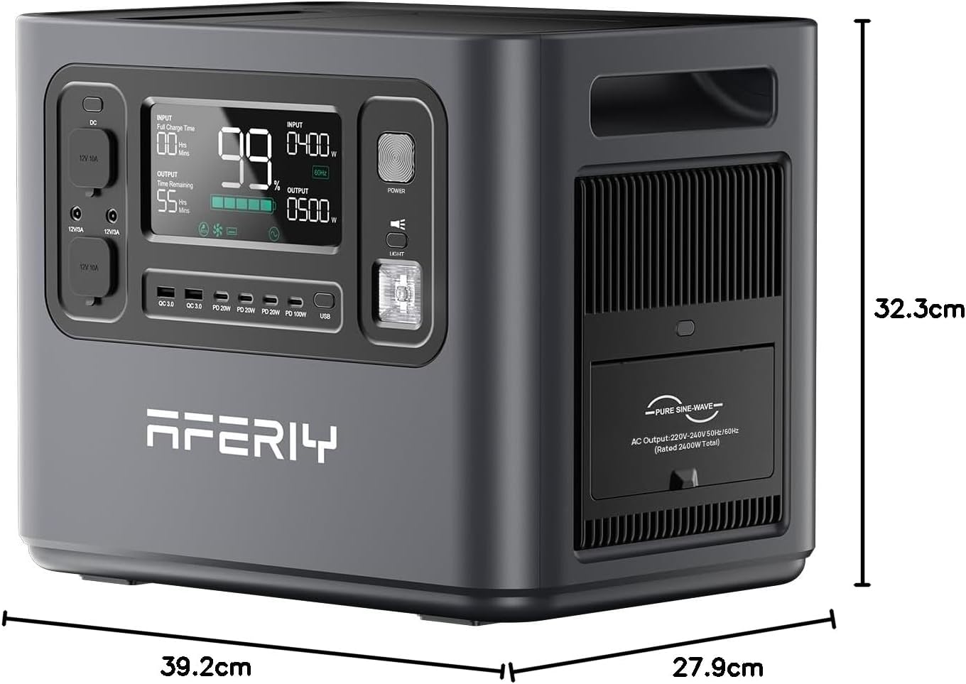 AFERIY Solargenerator 2400 W mit 400 W Solarmodulen, 2048 Wh tragbares Kraftwerk (4800 W Spitze), LiFePO4-Akku, 220 V-240 V, faltbares Solarpanel mit USB, IP65, für Outdoor-Camping, Reisen, Stromausfälle – Bild 10