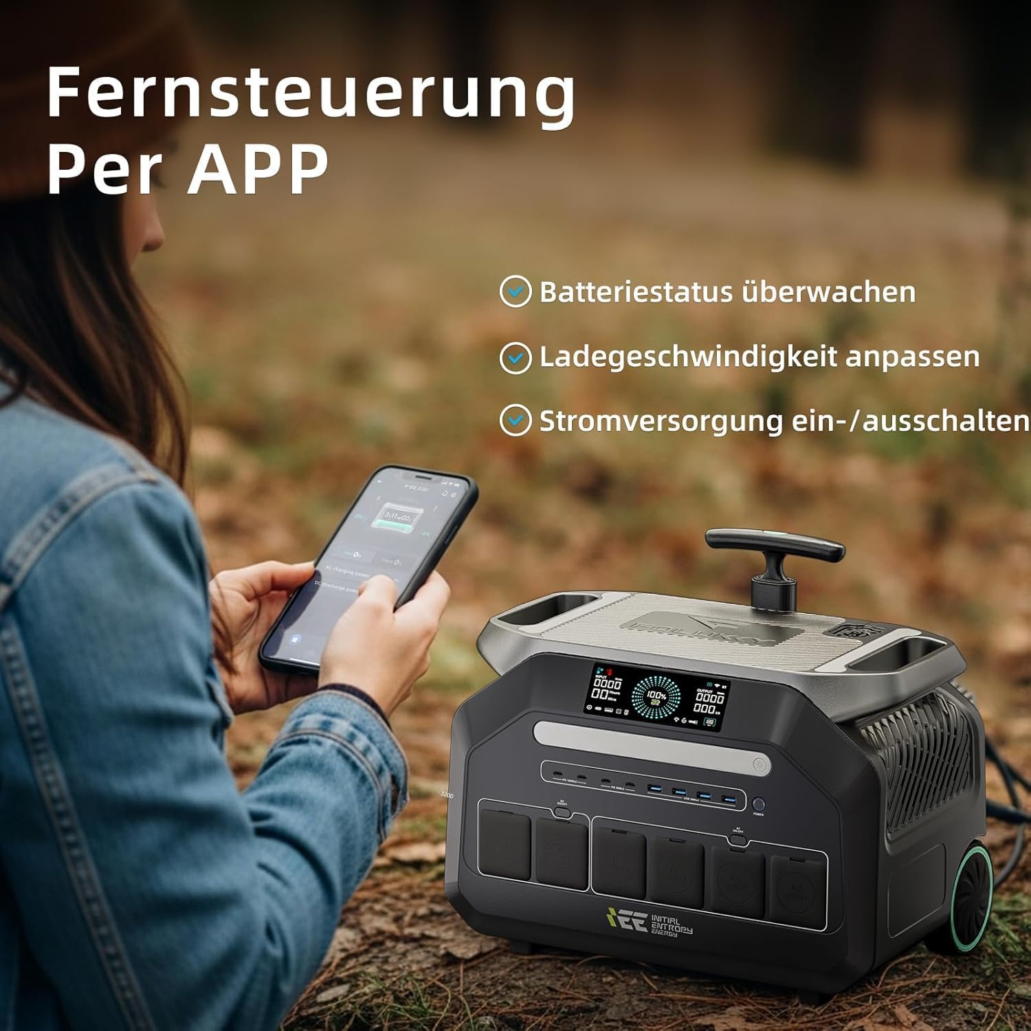 IEE 3200 W Solargenerator P3200 mit 2 x 500 W Solarpanel, 2048 Wh tragbares Kraftwerk, LiFePO4-Akku, 0–80 % in 45 Min. Laden, App, 16 Anschlüsse, tragbares Kraftwerk für Camping/Wohnmobile/Notstrom – Bild 6