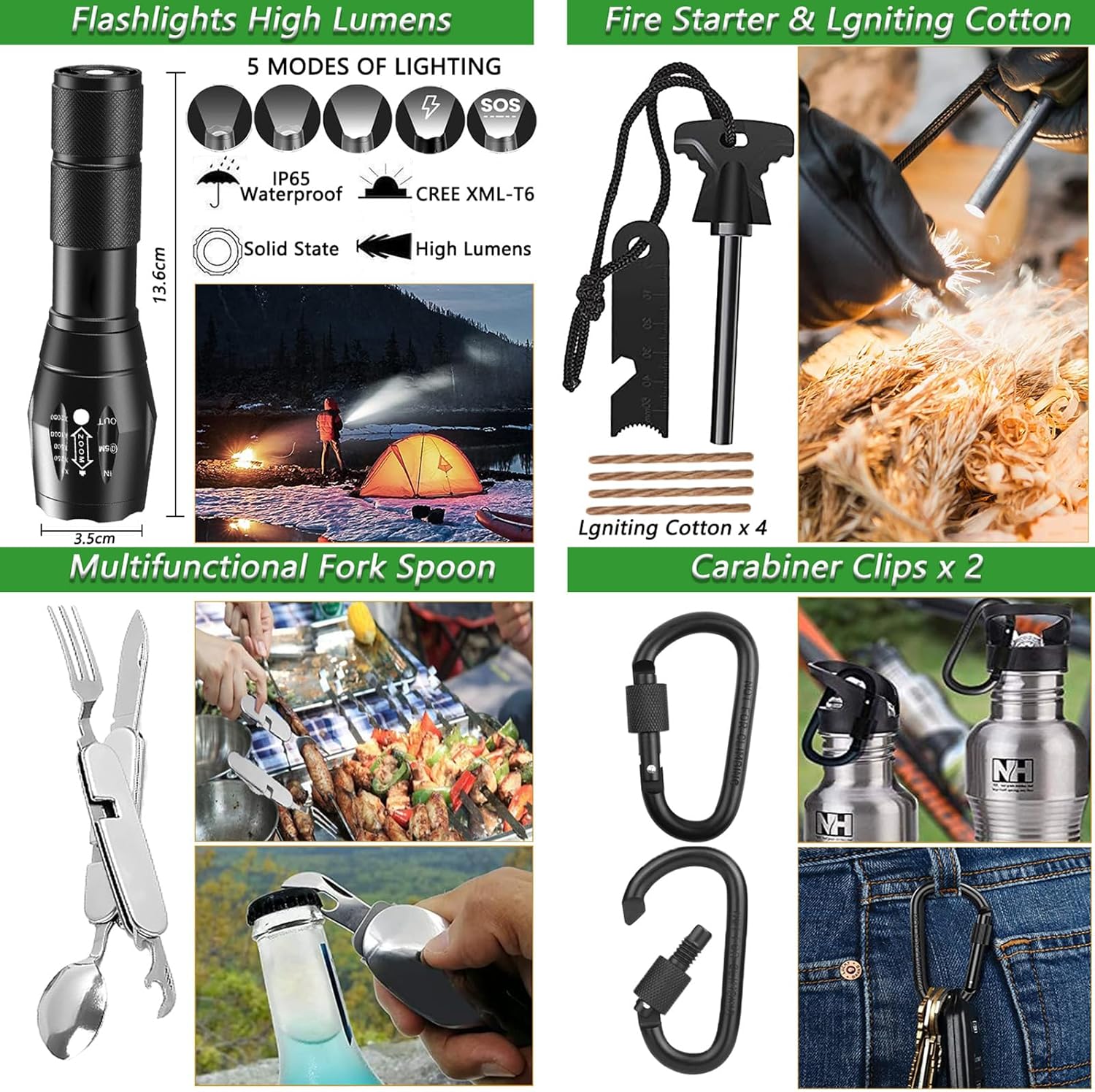 Outdoor-Notfall-Überlebensset mit Camping-Zubehör, Survival-Outdoor-Ausrüstung mit Jagdmesser, Multitool, Hammer, Axt, Wasserfilter, Outdoor, personalisierte Geschenke für Abenteuer, Wandern – Bild 4