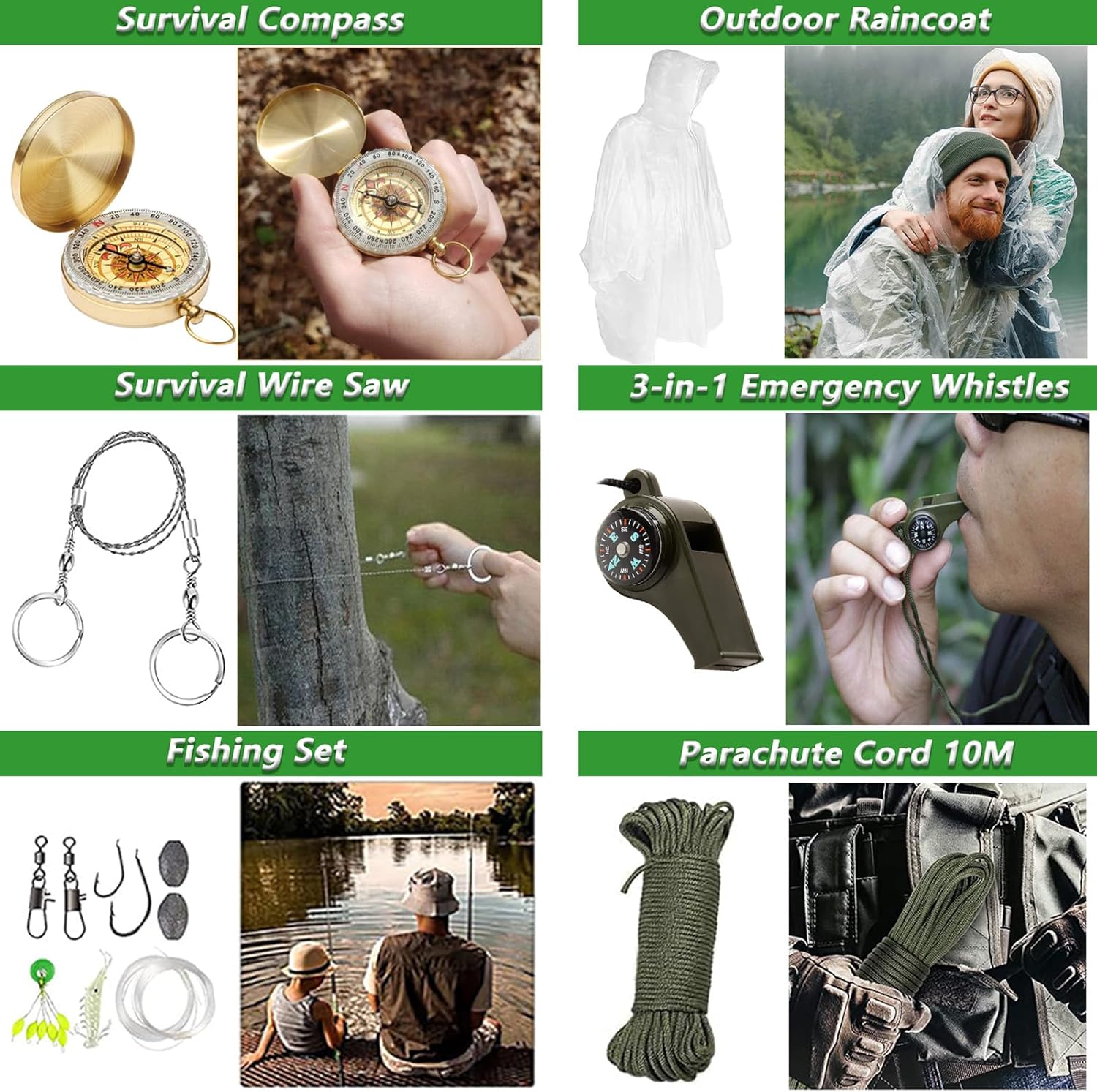 Outdoor-Notfall-Überlebensset mit Camping-Zubehör, Survival-Outdoor-Ausrüstung mit Jagdmesser, Multitool, Hammer, Axt, Wasserfilter, Outdoor, personalisierte Geschenke für Abenteuer, Wandern – Bild 5