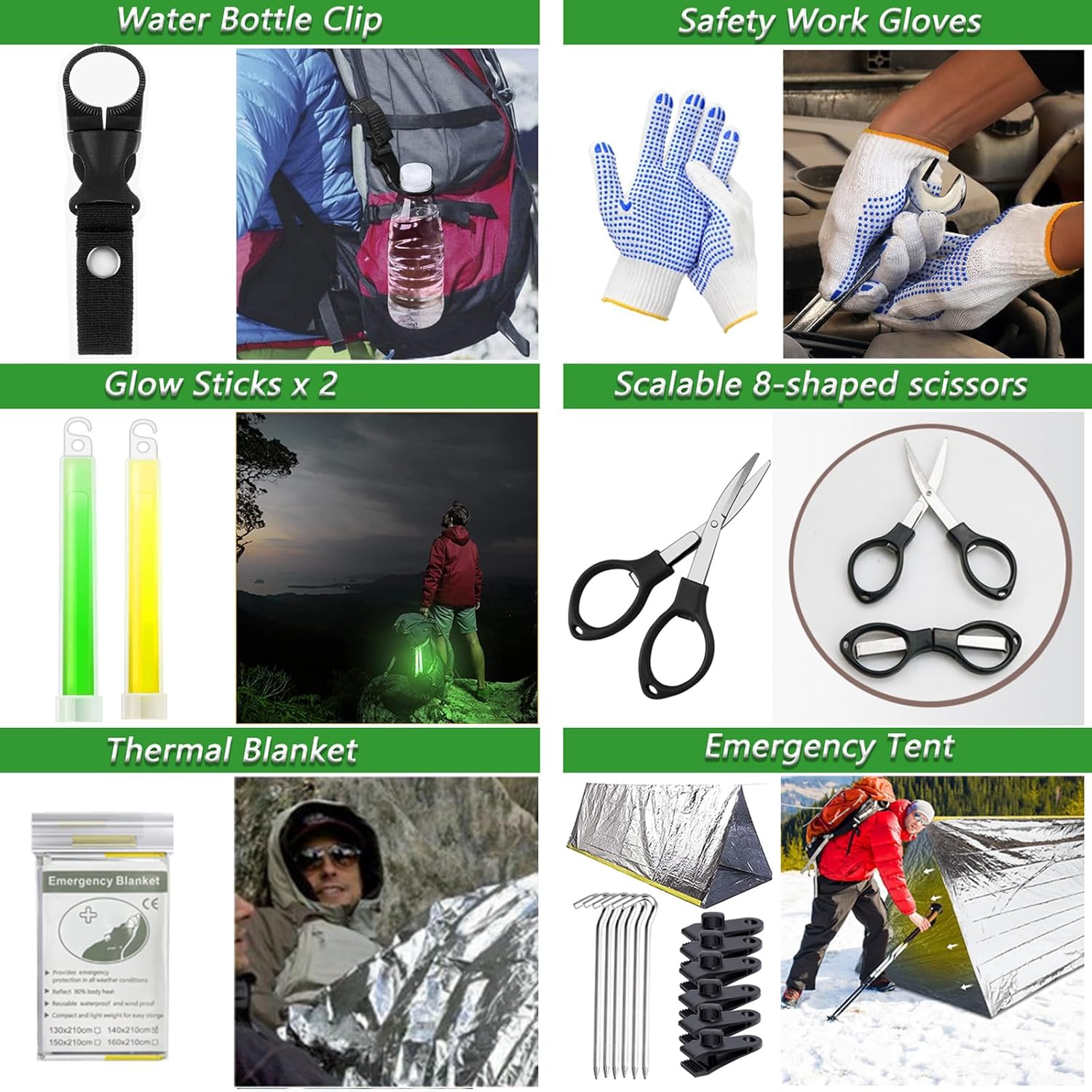 Outdoor-Notfall-Überlebensset mit Camping-Zubehör, Survival-Outdoor-Ausrüstung mit Jagdmesser, Multitool, Hammer, Axt, Wasserfilter, Outdoor, personalisierte Geschenke für Abenteuer, Wandern – Bild 6