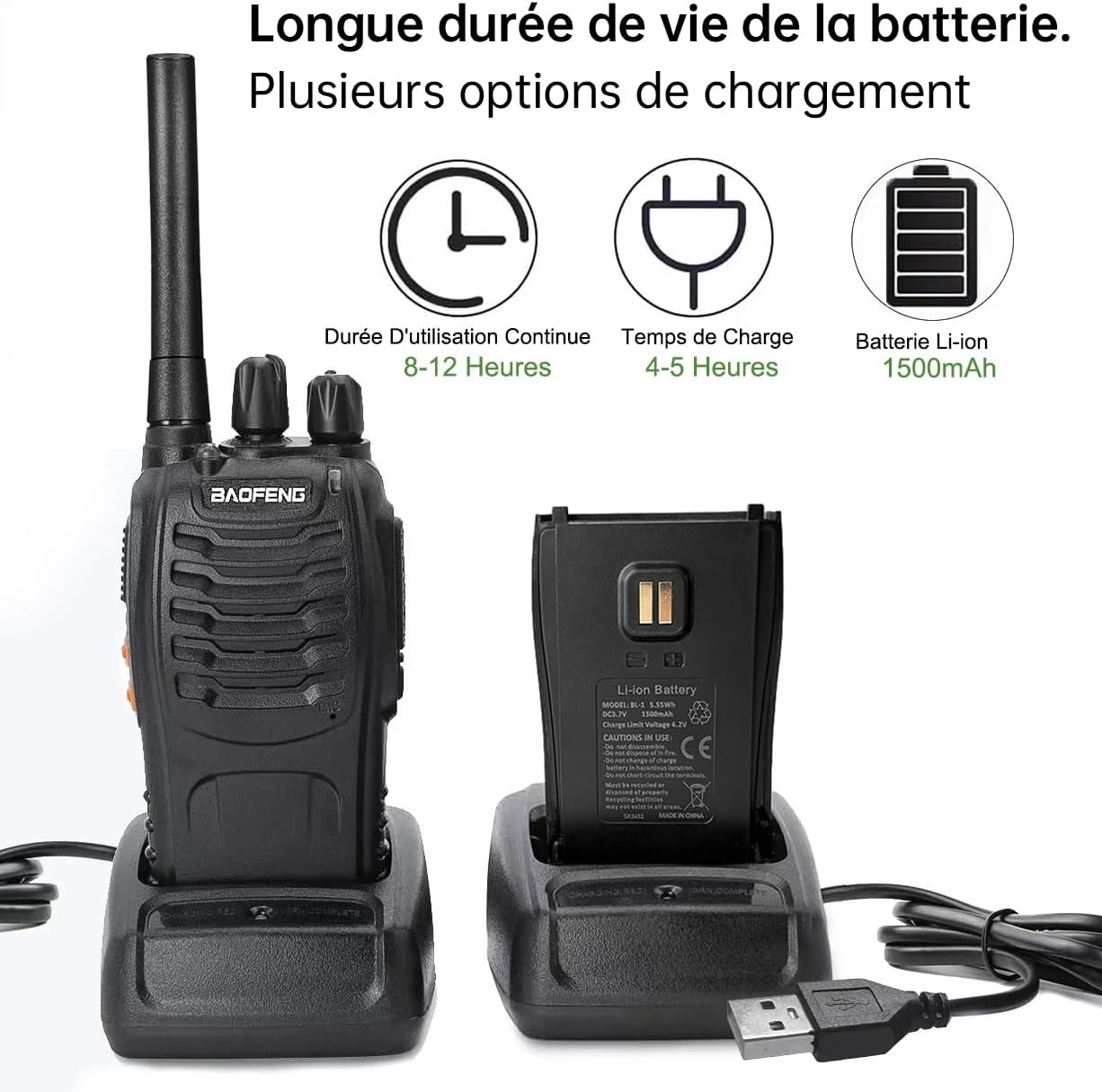 Baofeng Walkie Talkies PMR446 Radios, professionelles Zwei-Wege-Radio, 16 Kanäle, Gegensprechanlage, wiederaufladbarer Funkempfänger, Sender und Empfänger für Erwachsene mit Kopfhörern (2 Stück) – Bild 5