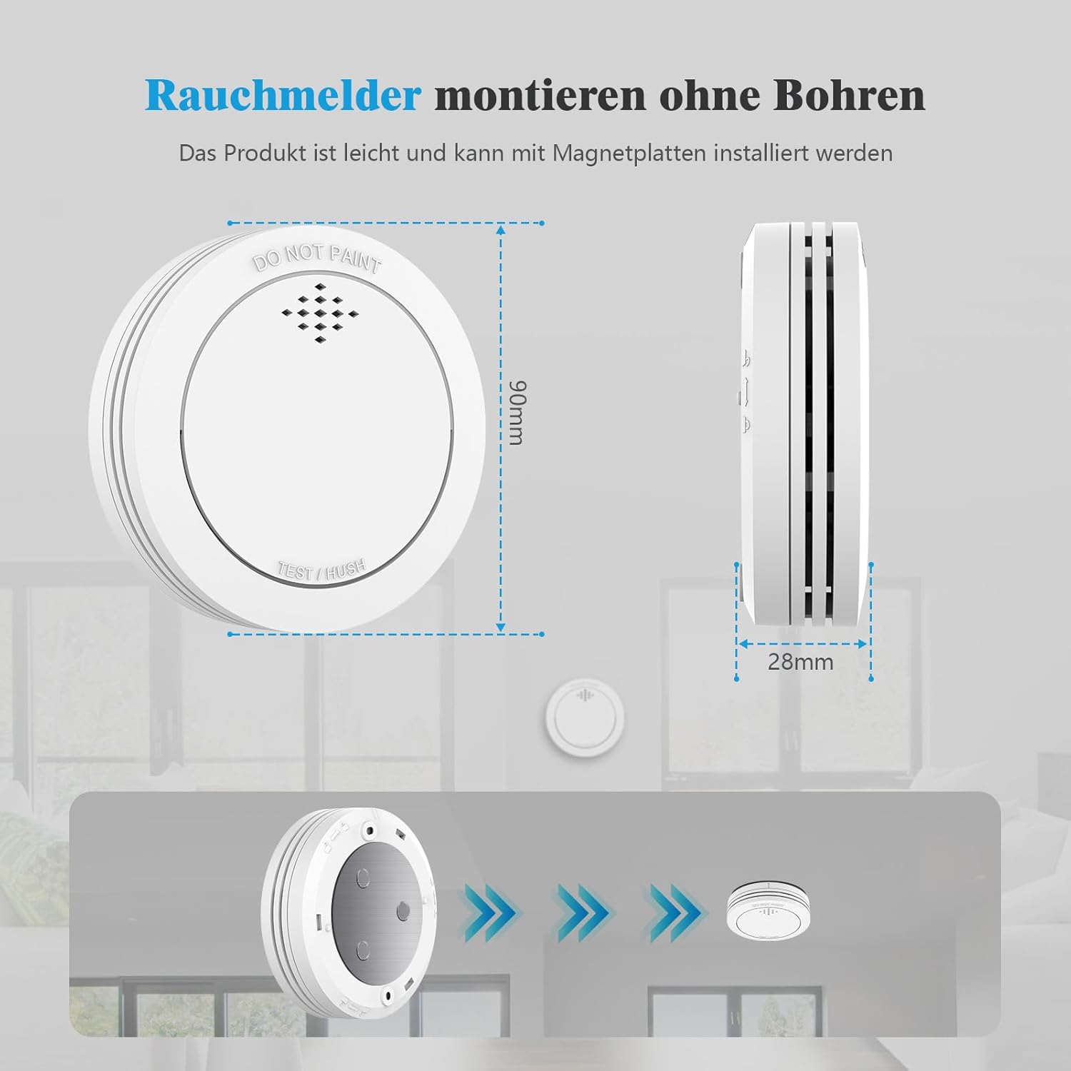 Rauchmelder WLAN mit Basisstation, 10 Jahre Feuermelder 6er Set | TÜV-Rheinland EN 14604, Rauchmelder vernetzt mit wechselbarer Batterie, kein LED-Blinken, kompatibel mit App – Bild 8