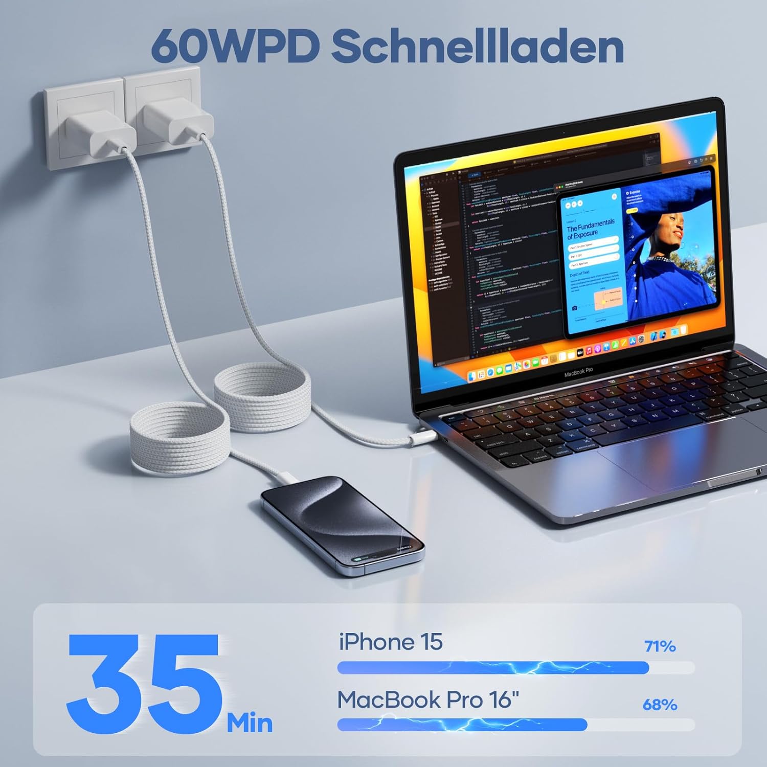 USB-C auf USB-C Kabel, 2x 1,8 m USB-C Kabel, 60 W Schnellladekabel PD3.0 USB-C Ladekabel für iPhone 17/16/15/15Pro, Samsung S24/S23/S22, Google Pixel, Huawei, OnePlus, LG, Xiaomi, Sony usw – Bild 4