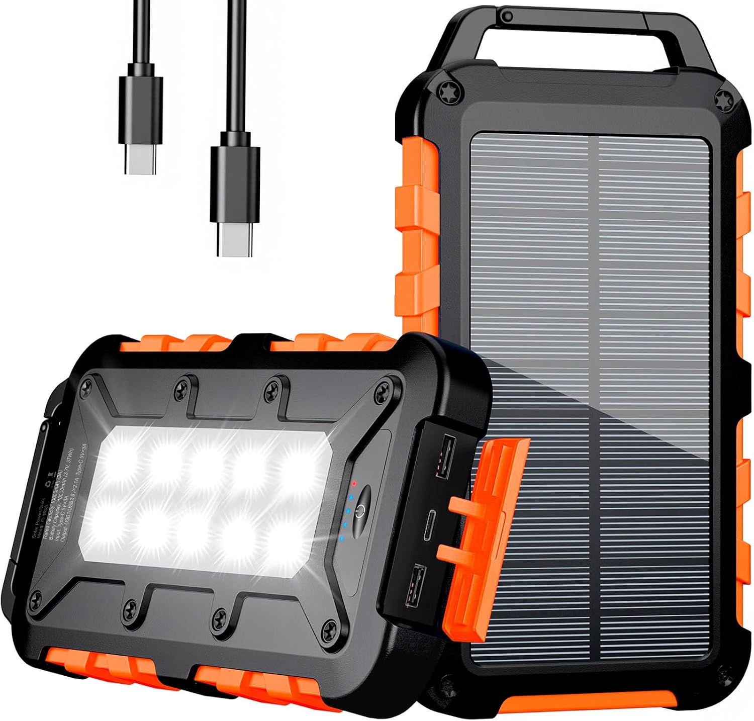 PD22.5W Solar Power Bank 10000 mAh Tragbares Solarladegerät USB C Externer Akku Outdoor Wasserdicht mit LED-Licht und 3 Ausgängen für Smartphones Tablets Camping
