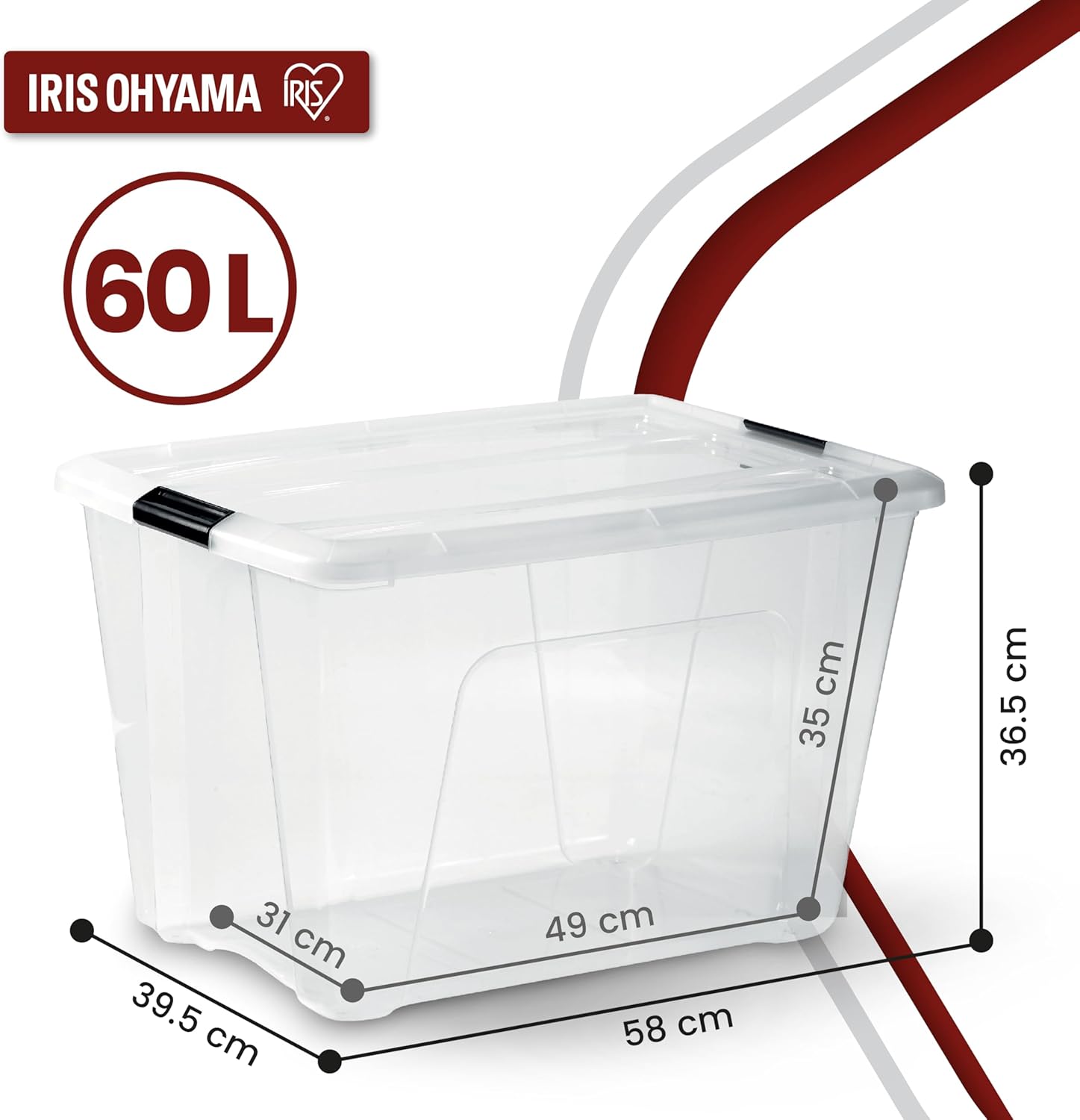 IRIS OHYAMA stapelbare Aufbewahrungsboxen mit Klickverschluss, Kunststoff, transparenter Deckel, 60 l, 4er-Set – Bild 2