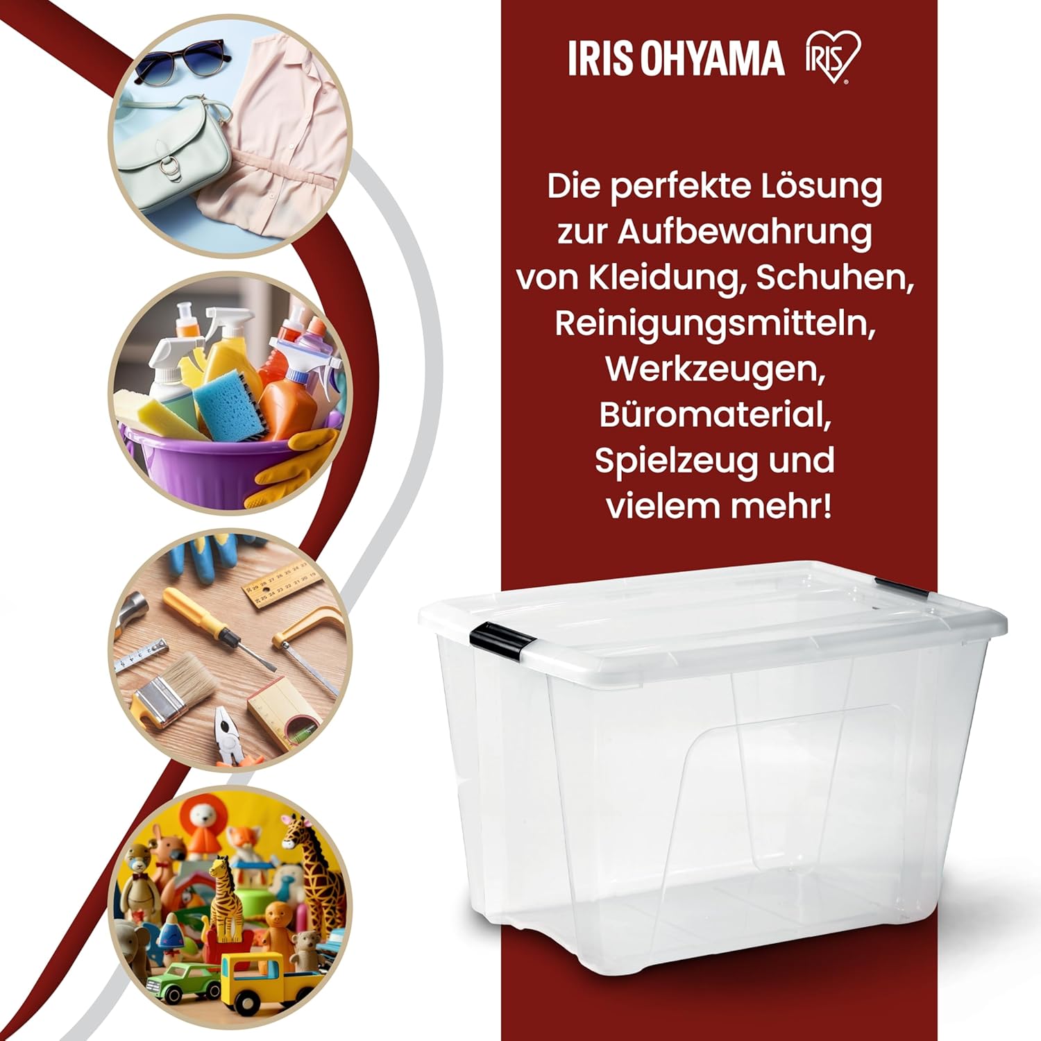 IRIS OHYAMA stapelbare Aufbewahrungsboxen mit Klickverschluss, Kunststoff, transparenter Deckel, 60 l, 4er-Set – Bild 5