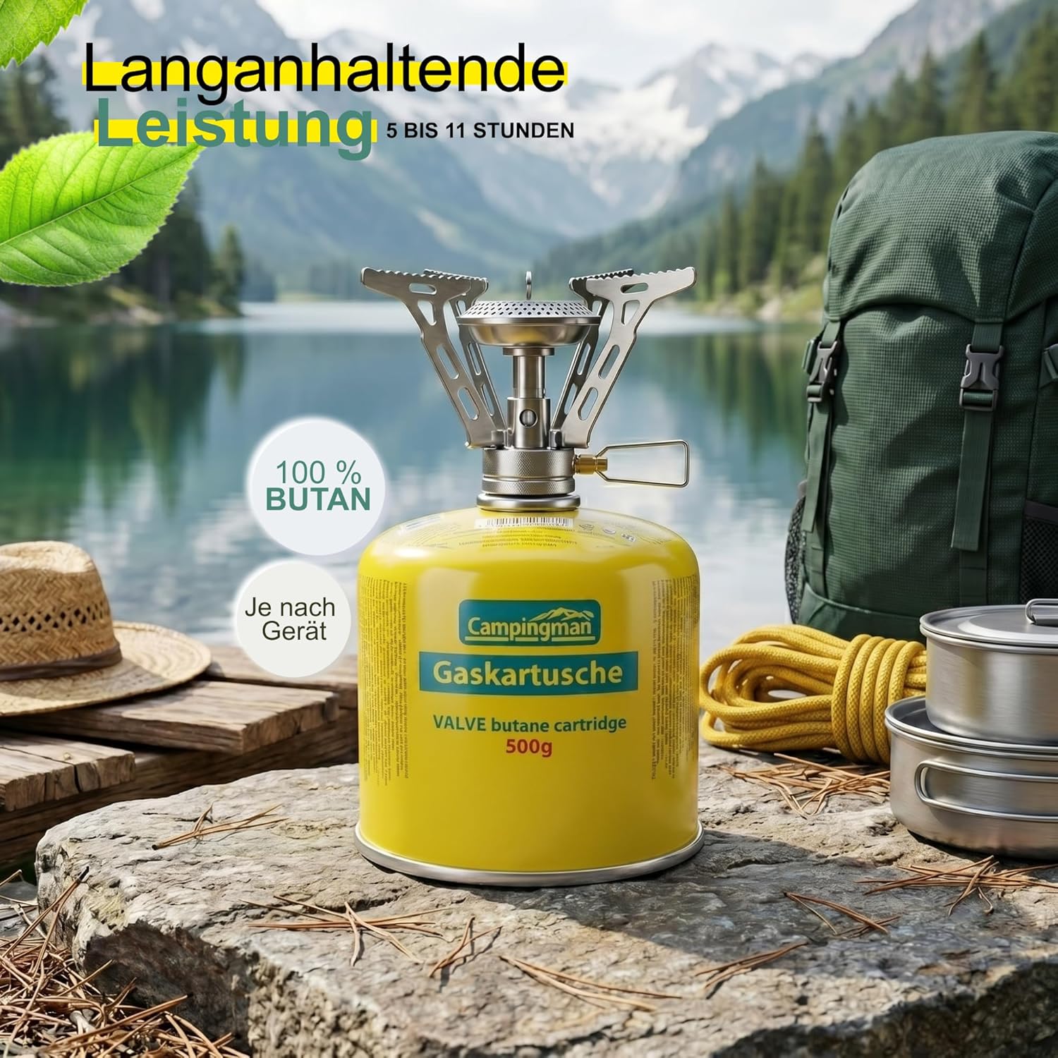 Campingman Gaskartusche 500 g mit Schraubventil EN 417 – Butangas für Campingkocher, Weber Grill & Camping – Universal-Schraubkartusche (3 x 500 g) – Bild 2