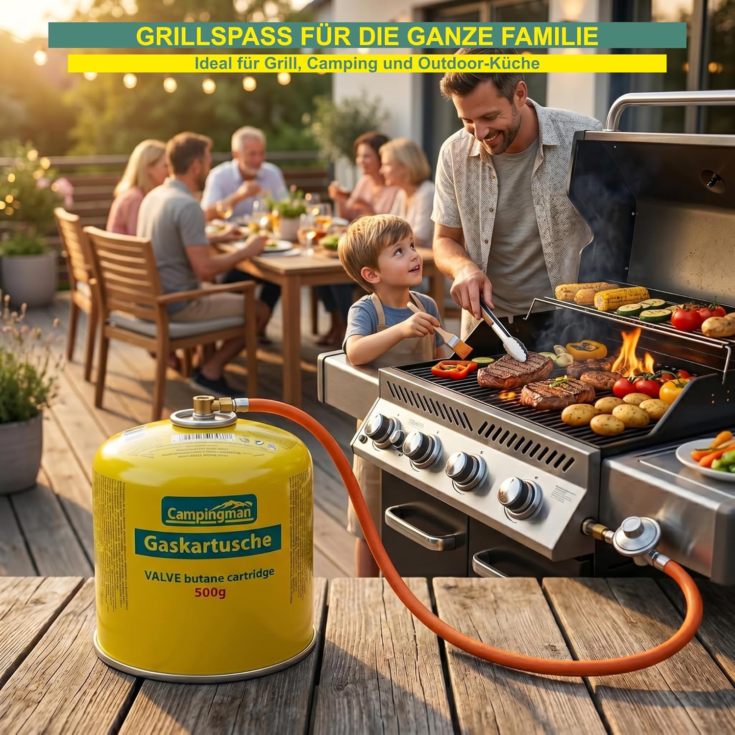 Campingman Gaskartusche 500 g mit Schraubventil EN 417 – Butangas für Campingkocher, Weber Grill & Camping – Universal-Schraubkartusche (3 x 500 g) – Bild 3