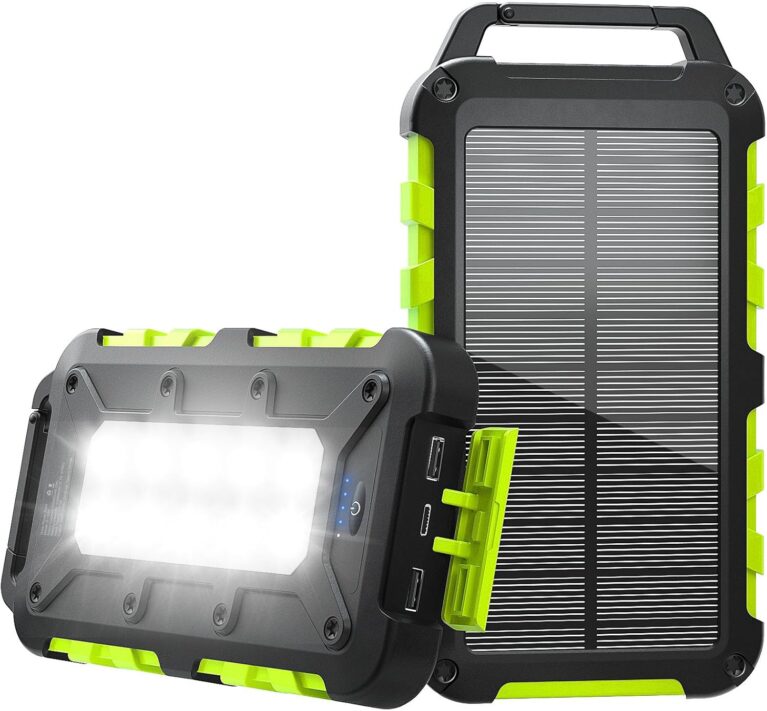Solar Power Bank 10000 mAh PD 22,5 W Tragbares Solarladegerät USB C Outdoor Wasserdichter externer Akku mit LED-Licht und 3 Ausgängen für Tablets Smartphones Outdoor Camping Grün