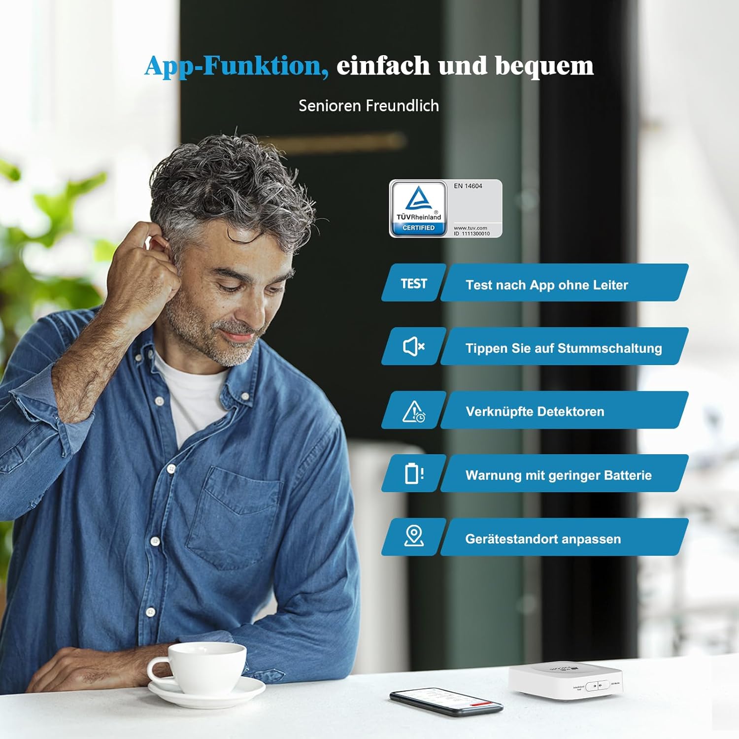 Xindum Rauchmelder WLAN mit Magnethalterung 12er Set | 10 Jahre Brandmelder TÜV-Rheinland zertifiziert nach EN 14604, Brandmelder flach, kein LED-Blinken, kompatibel mit App – Bild 2