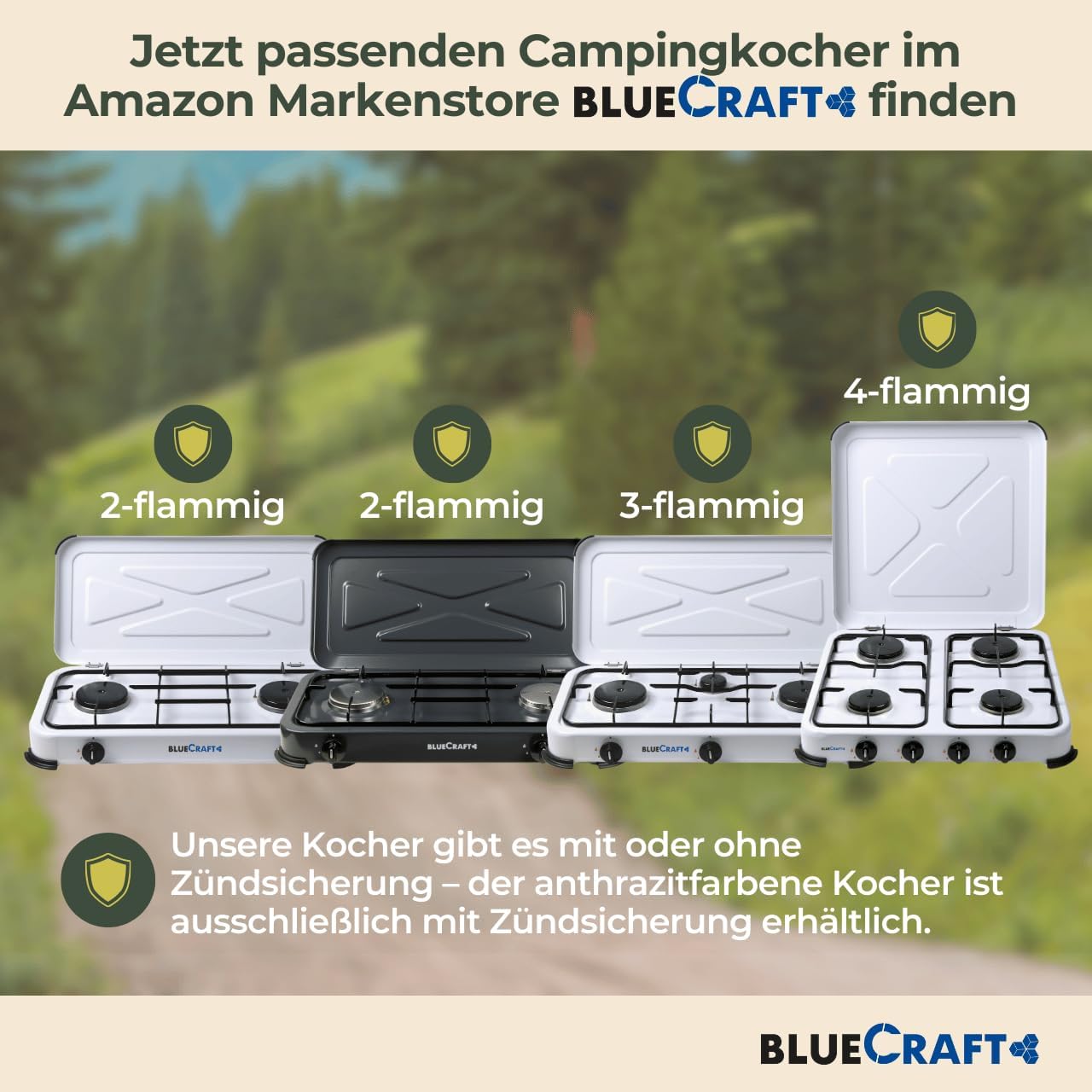 Bluecraft Gaskocher, 3 Brenner, 5,25 kW, Zündung, Sicherheits-Campingkocher | Gaskocher für Gasflaschen, Dreifachkocher für Camping, Outdoor-Küche, Garten, Freizeit, Wohnmobil, Wohnwagen & Boot – Bild 7