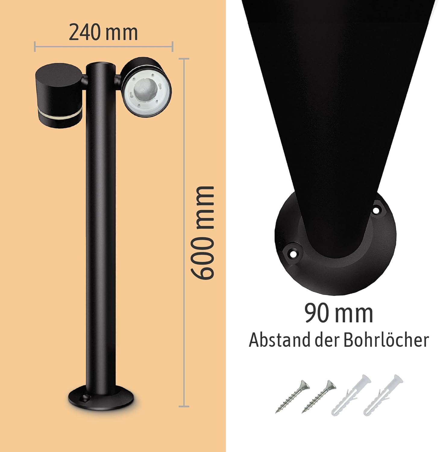 SSC-LUXon Außen-Stehleuchte ULICA mit 2 x LED-Leuchtmittel warmweiß GX53 5W Pollerleuchte schwarz matt IP54 schwenkbares Licht 230V – Bild 5
