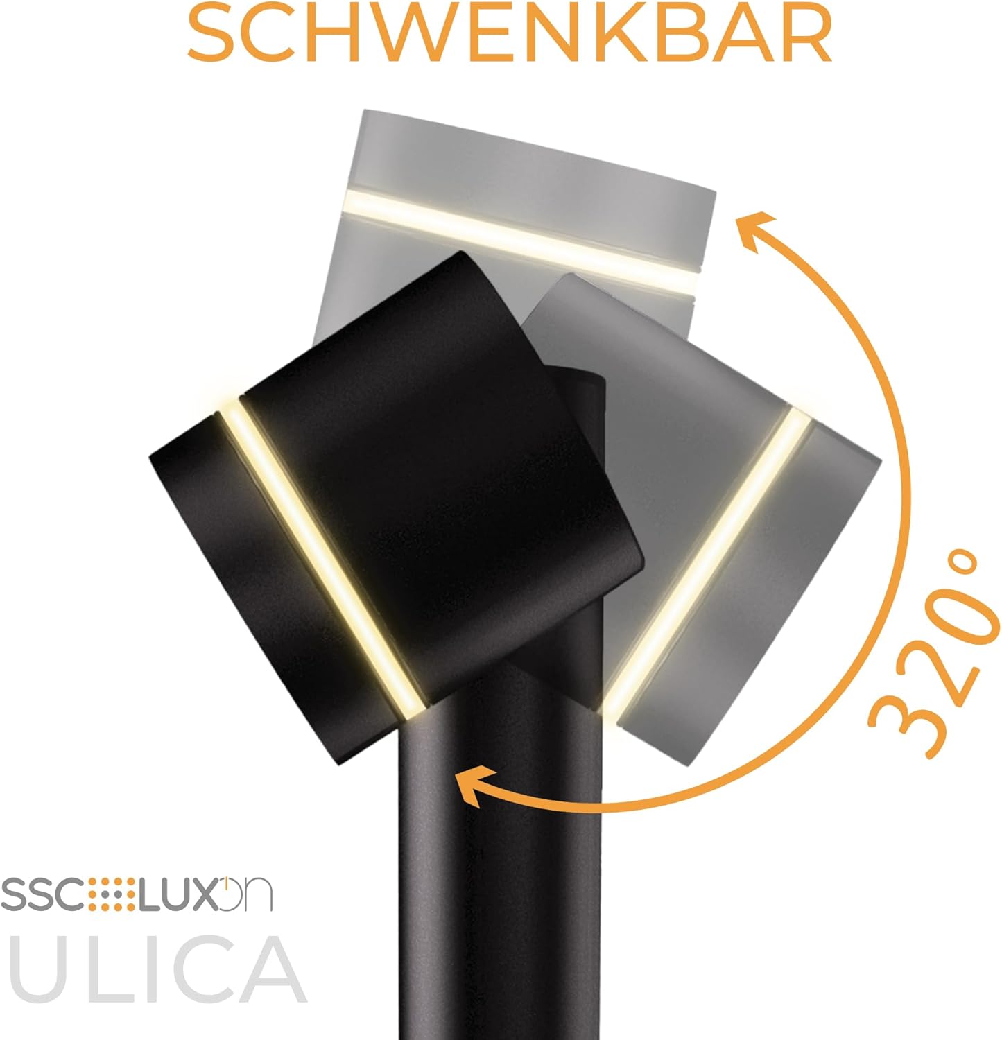 SSC-LUXon Außen-Stehleuchte ULICA mit 2 x LED-Leuchtmittel warmweiß GX53 5W Pollerleuchte schwarz matt IP54 schwenkbares Licht 230V – Bild 7