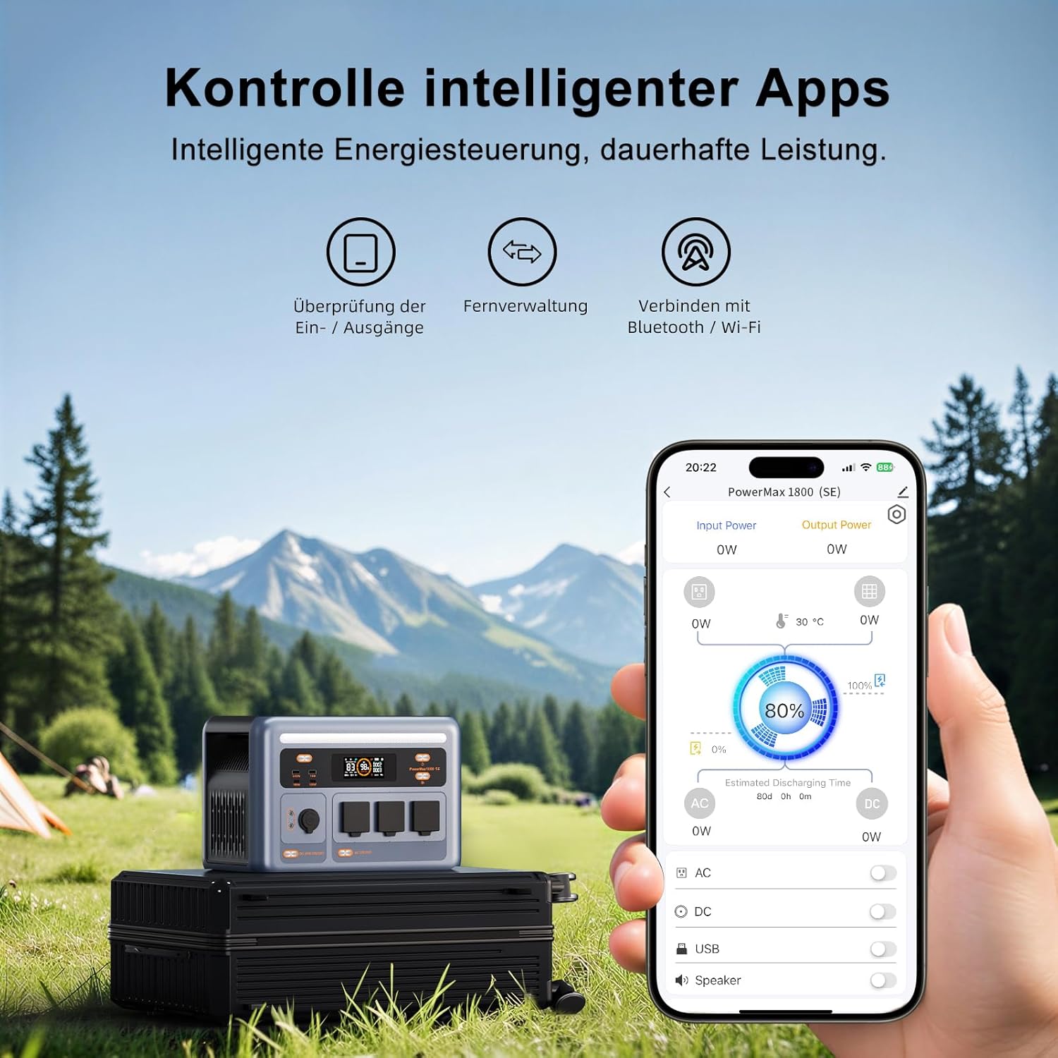 OSCAL PowerMax 1800SE Tragbares Kraftwerk mit 2 x 400 W Solarmodulen, 1024 Wh LFP-Batterie-Backup mit 3 x 1800 W AC-Ausgang, Schnellladung von 0–80 % in 45 Minuten, Solargenerator, Notstromgenerator | 1024Wh LiFePO4 Batterie, 1800W AC (3600W Peak)/100W USB-C Ausgang, Solargenerator für Camping, Wohnwagen, Notstrom zu Hause – Bild 5