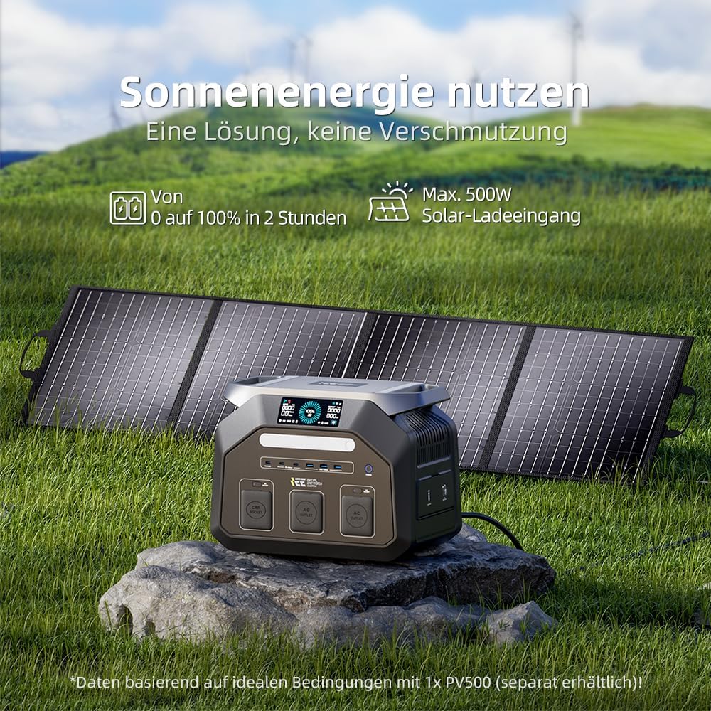 IEE P1800 Tragbares Kraftwerk mit 500 W Solarpanel | 1024 Wh LFP-Batterie-Backup, 1800 W AC-Ausgang, Schnellladung 0–80 % in 40 Minuten, Solargenerator, für Camping, Reisen, Heimgebrauch – Bild 3