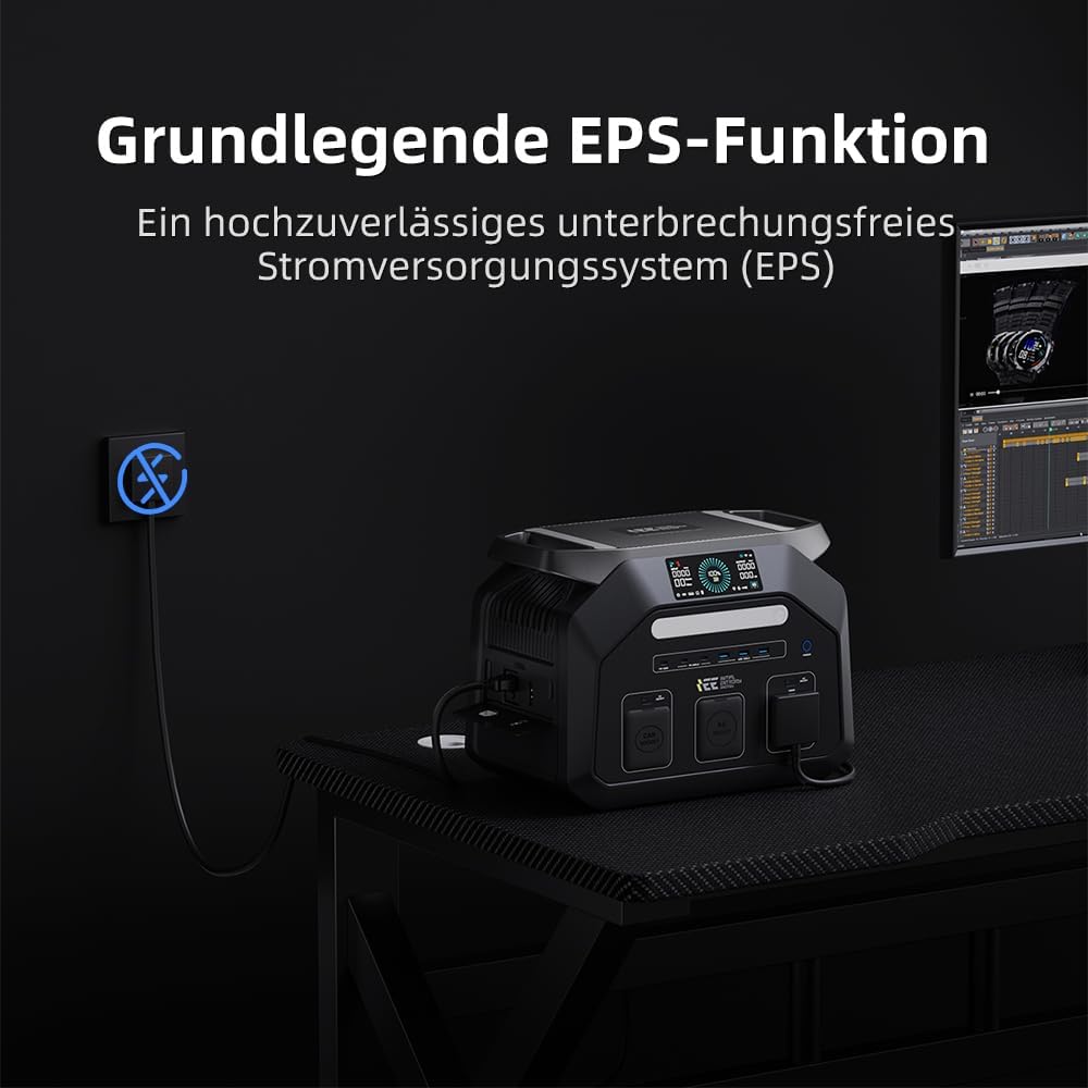 IEE P1800 Tragbares Kraftwerk mit 500 W Solarpanel | 1024 Wh LFP-Batterie-Backup, 1800 W AC-Ausgang, Schnellladung 0–80 % in 40 Minuten, Solargenerator, für Camping, Reisen, Heimgebrauch – Bild 7