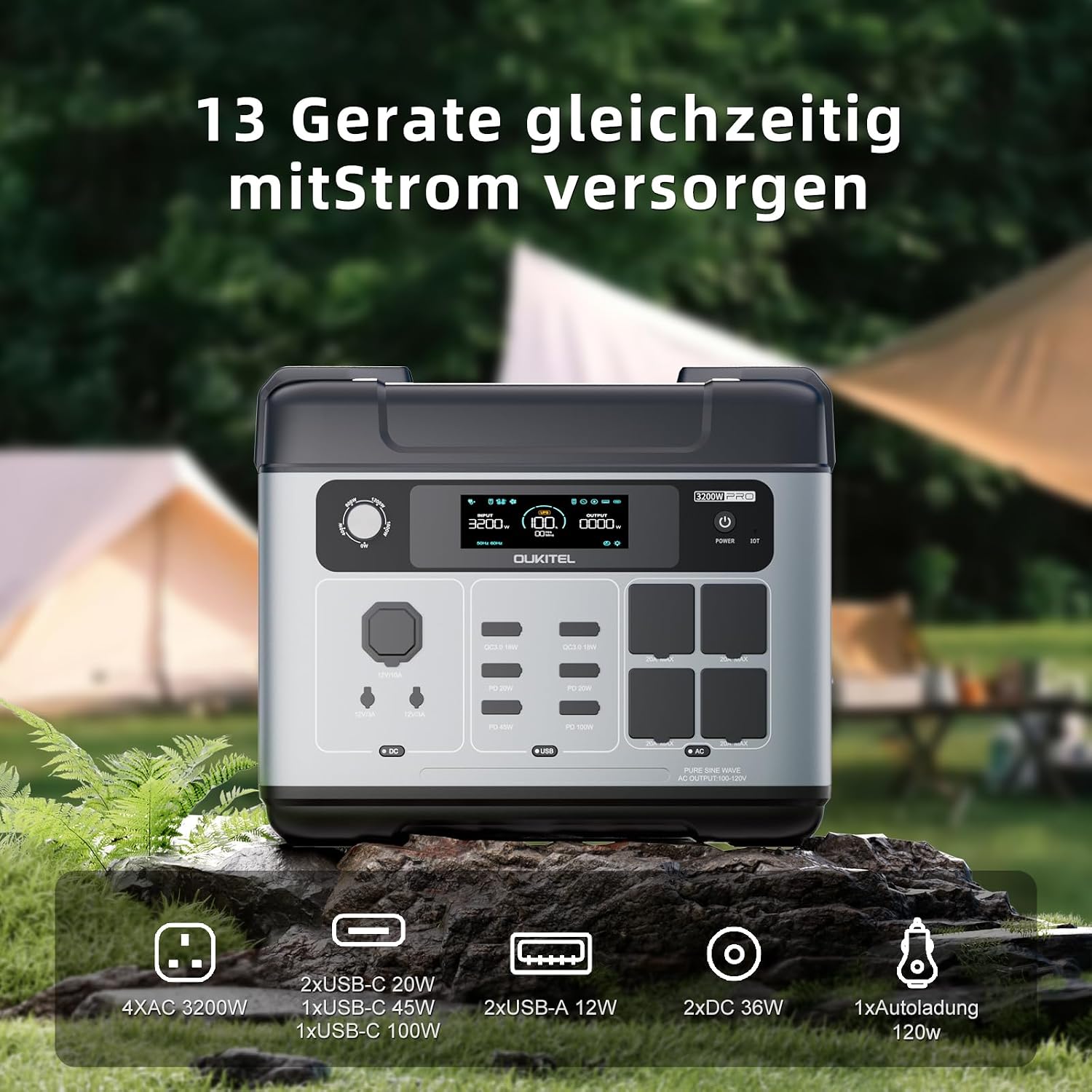 Oukitel Solargenerator 3200 W mit 200 W Solarpanel | Tragbares 2048-Wh-Kraftwerk (6400 W Spitze), LiFePO4-Akku, 1 Stunde Schnellladung, für Outdoor-Camping, Reisen, Stromausfälle – Bild 4