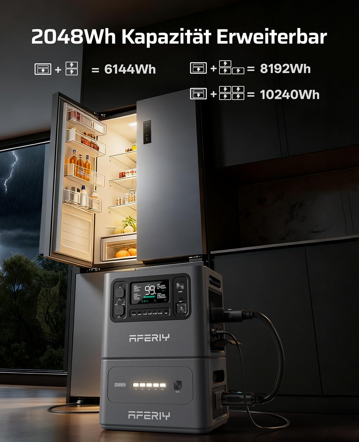 AFERIY 2800W2048Wh Tragbares Kraftwerk, erweiterbar auf 10240Wh, Camping | Solargenerator, 1,3 Stunden Schnellladung, 13 Ausgänge, – Bild 3