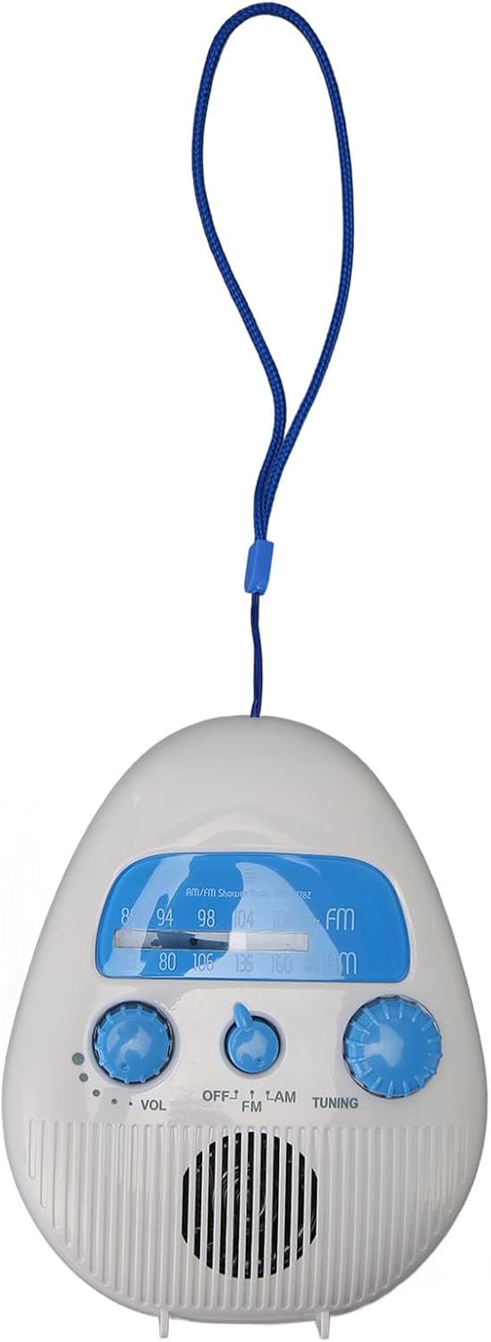 Tragbares AM-FM-Duschradio, wasserdichtes kabelloses Badezimmer-FM-Radio mit integriertem Lautsprecher, batteriebetriebenes Digitalradio mit Trageband – Bild 6
