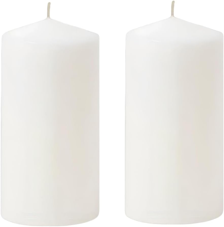 Candles Weiße zylindrische Kerze, perfekt für Hochzeiten und Partys, 6 cm x 15 cm, Stumpenkerze weiß, geruchlos, Notfallkerze groß, 2er-Pack (2,6 cm x 15 cm)