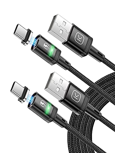Kuulaa Magnetisches USB-C-Ladekabel, 2 Stück, 3 A, magnetisches USB-Kabel mit Typ-C-Adapter, unterstützt QC 3.0-Schnelllade-Datenübertragung, Nylon-geflochtenes magnetisches Ladekabel (schwarz, 2 m x 2)