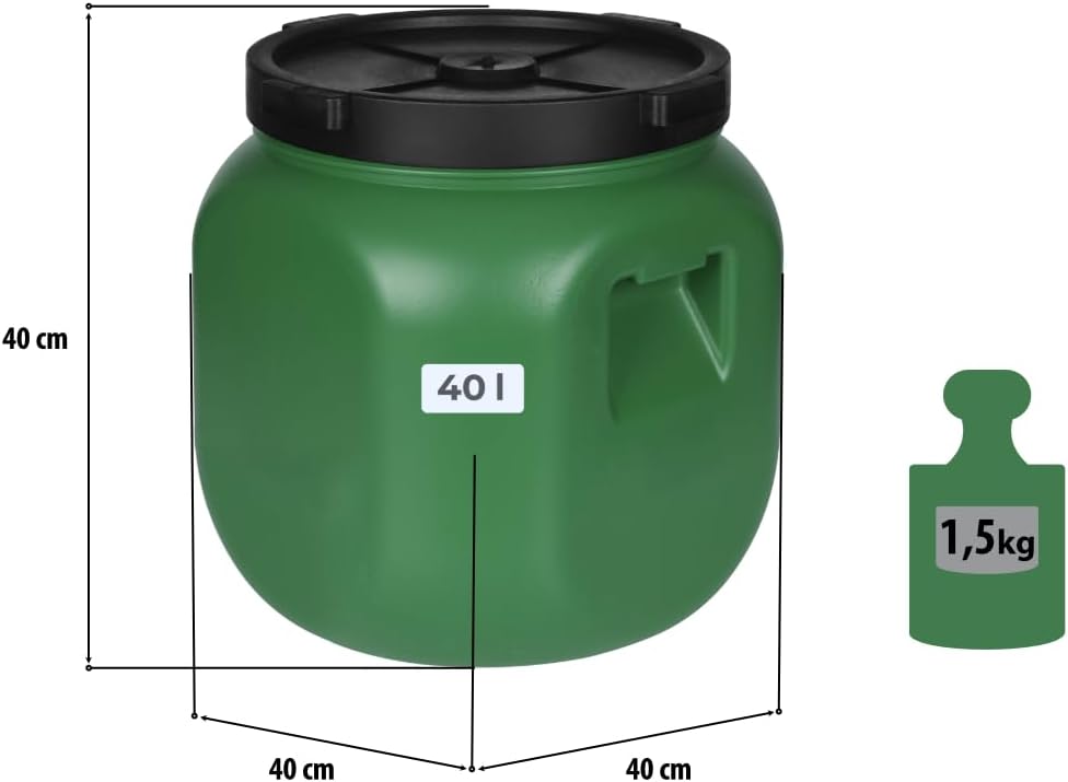 F&R Wasserkanister mit Hahn 40 Liter aus HDPE II Regentonne mit Deckel I Kanisterhahn I Wasserbehälter mit Hahn I Wassertank I Fass mit Deckel I Regenwassertank grün – Bild 2