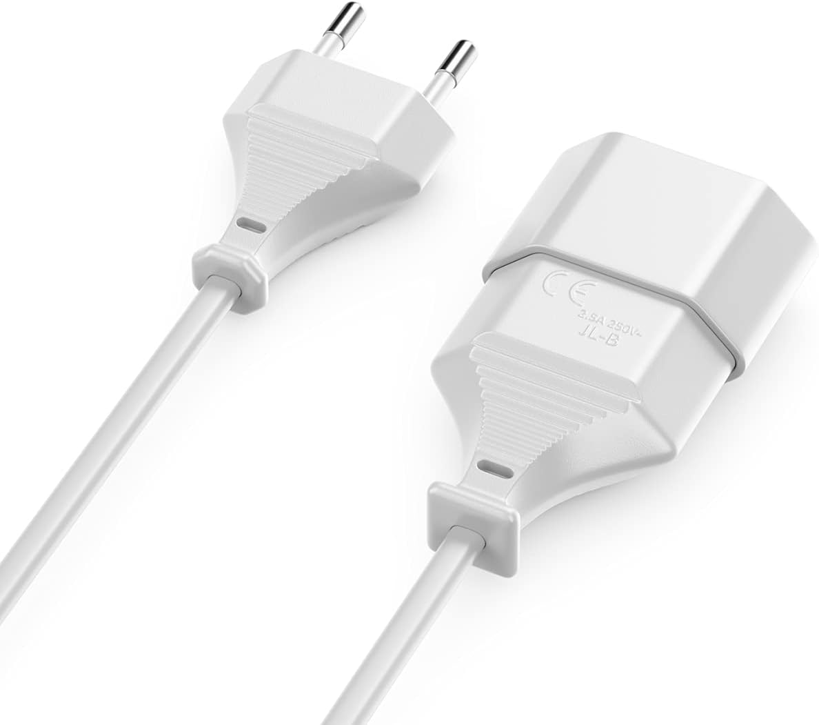 deleyCON 5m Stromkabel Verlängerung Typ C Euro Steckdose - Weiß | Netzkabel-Verlängerungskabel, Euro-Stecker Typ C auf Euro-Buchse Typ C für TV, PC, Monitor, Projektor, Lampe – Bild 2
