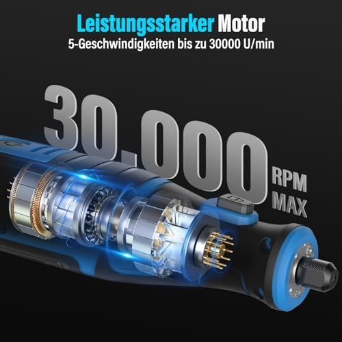 Multifunktionswerkzeug-Akku, 8 V 2,0 Ah Rotationswerkzeug mit LED-Licht, 5 Geschwindigkeiten 30.000 U/min Max, 135 Multifunktionswerkzeuge Zubehörset zum Bohren, Gravieren, Polieren, Schleifen, Rostentfernung – Bild 6