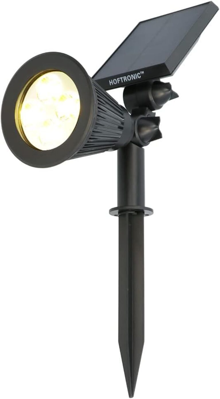 HOFTRONIC - Solar-Gartenstrahler Bend, IP65 wasserdicht, 3000 K, Gartenleuchte, LED-Solarleuchten für den Außenbereich, Solarleuchte, Erdspieß, Wegeleuchte mit Winter-Solarpanel, warmweiß, Garten-Solarstrahler