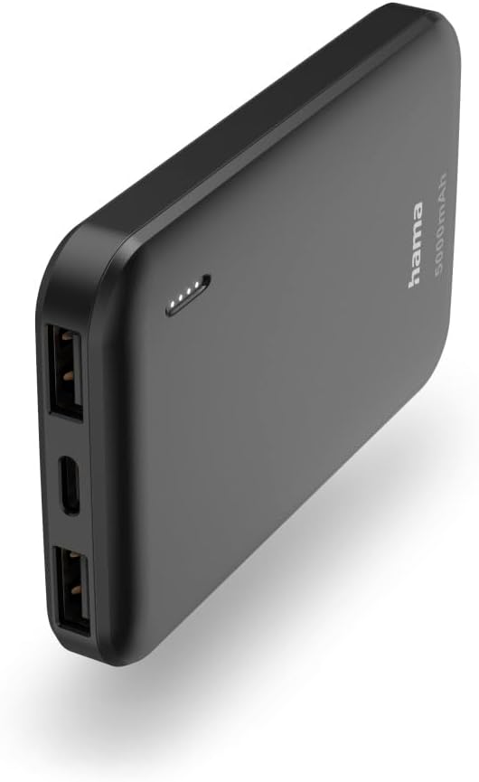 Hama Powerbank Pocket 5 5000 mAh (externer Akku mit 2 x USB A, Power Pack zertifiziert, LED-Anzeige, Akkupack, Handyzubehör, Tablet, Bluetooth-Box etc., tragbares Ladegerät klein) anthrazit